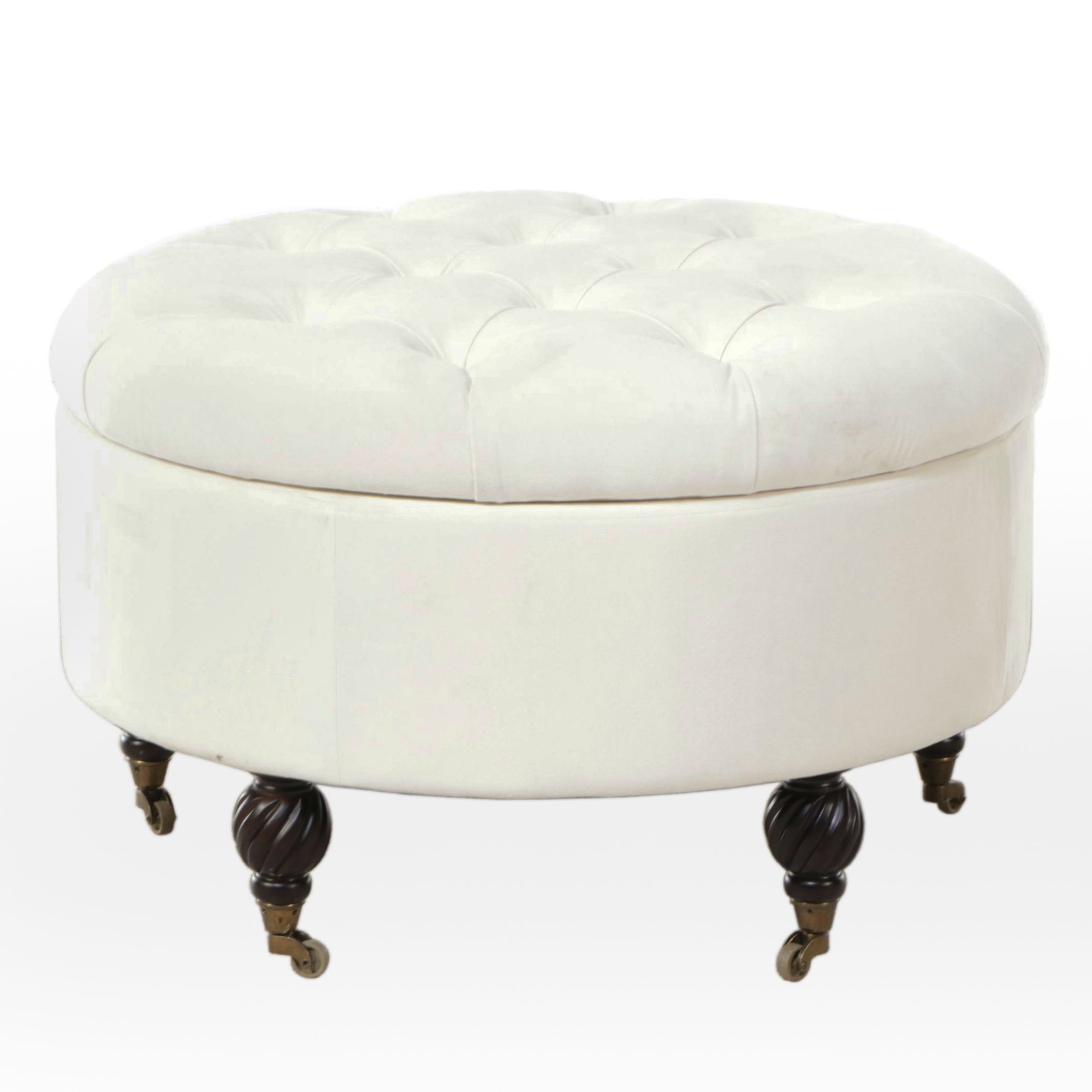 Frontgate White Button-Tufted Storage Ottoman