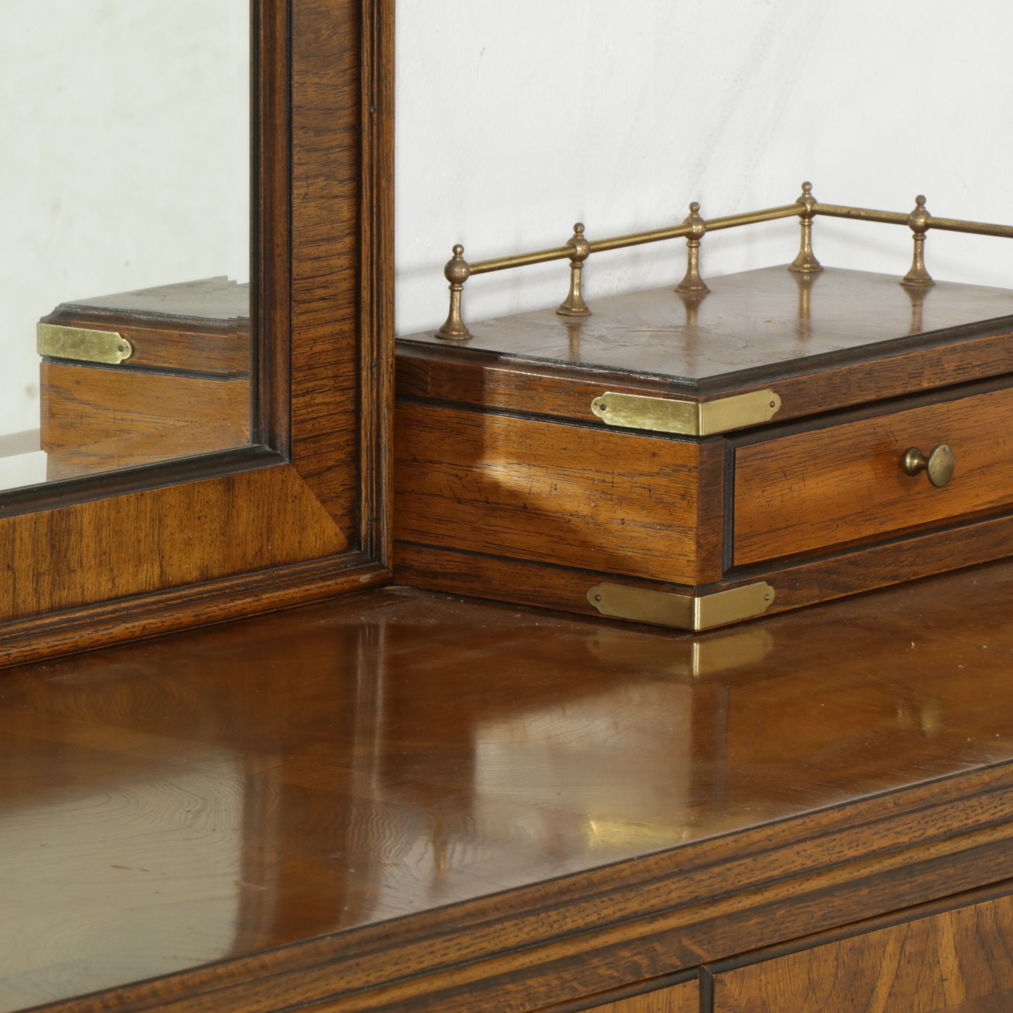 Lane Campaign Style Burl Walnut Dresser and Mirror
