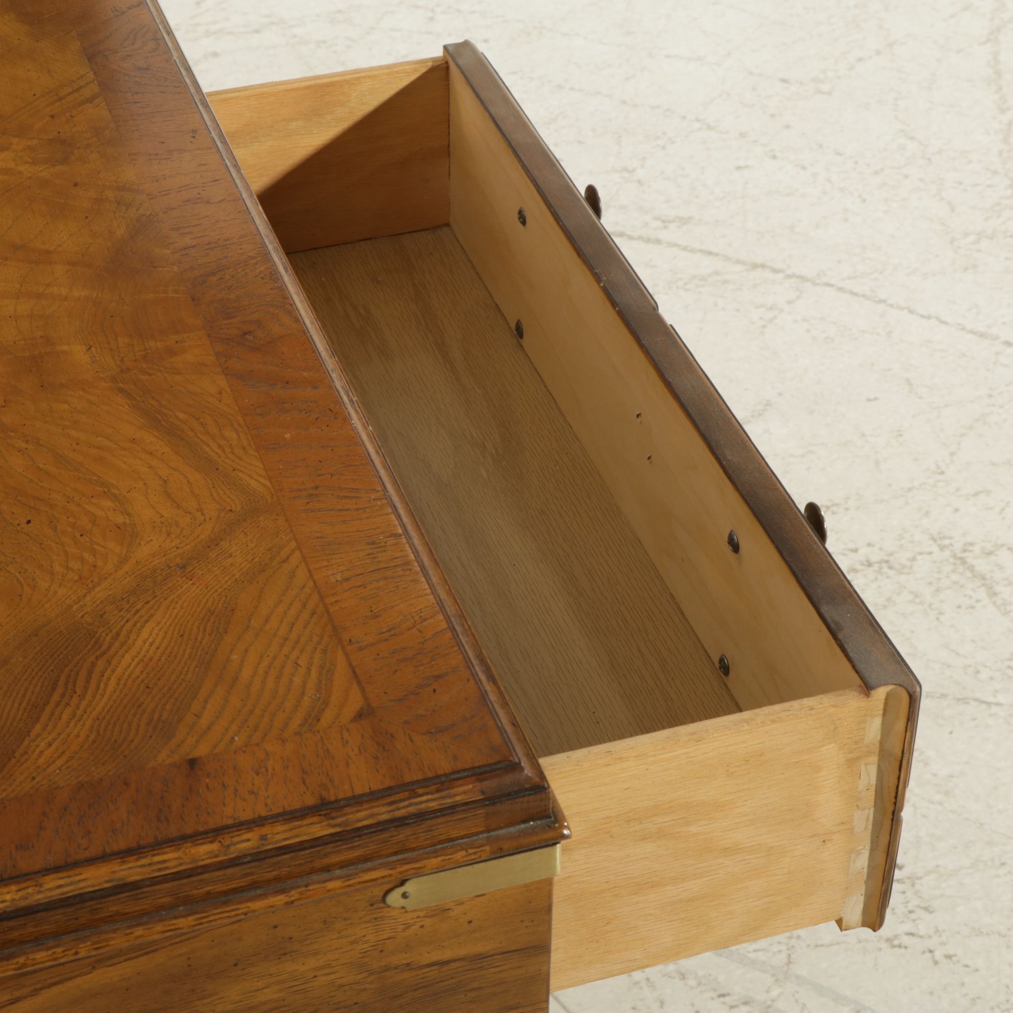 Lane Campaign Style Burl Walnut Dresser and Mirror