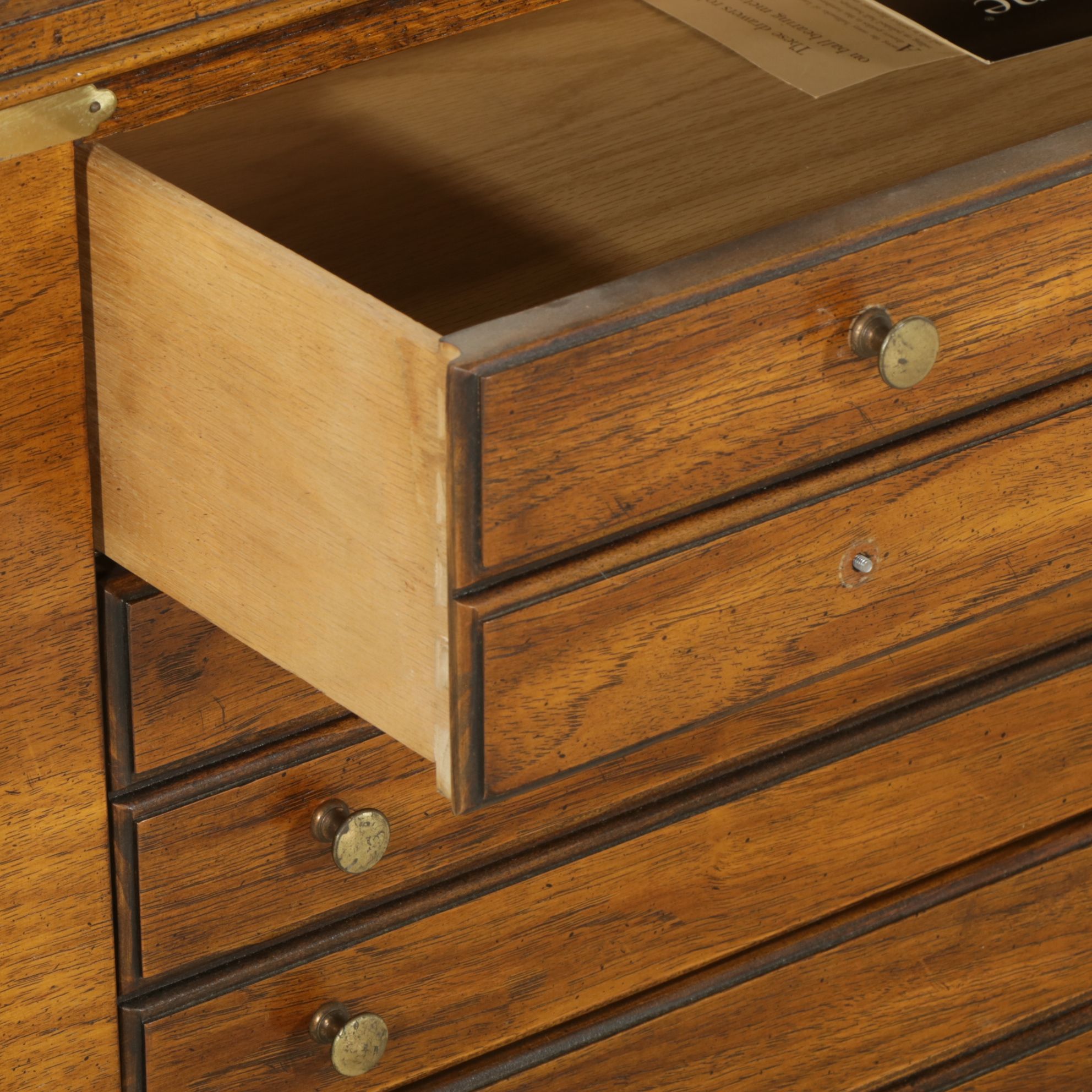 Lane Campaign Style Burl Walnut Dresser and Mirror