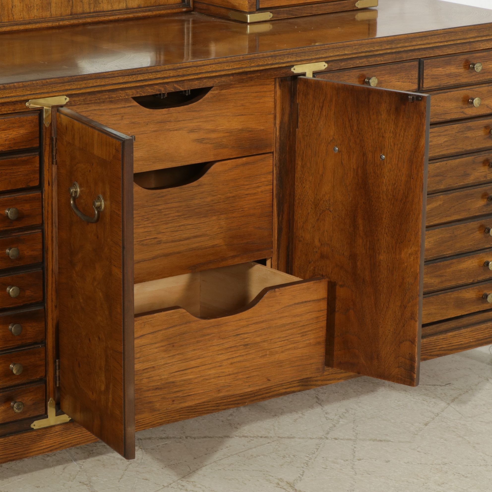 Lane Campaign Style Burl Walnut Dresser and Mirror