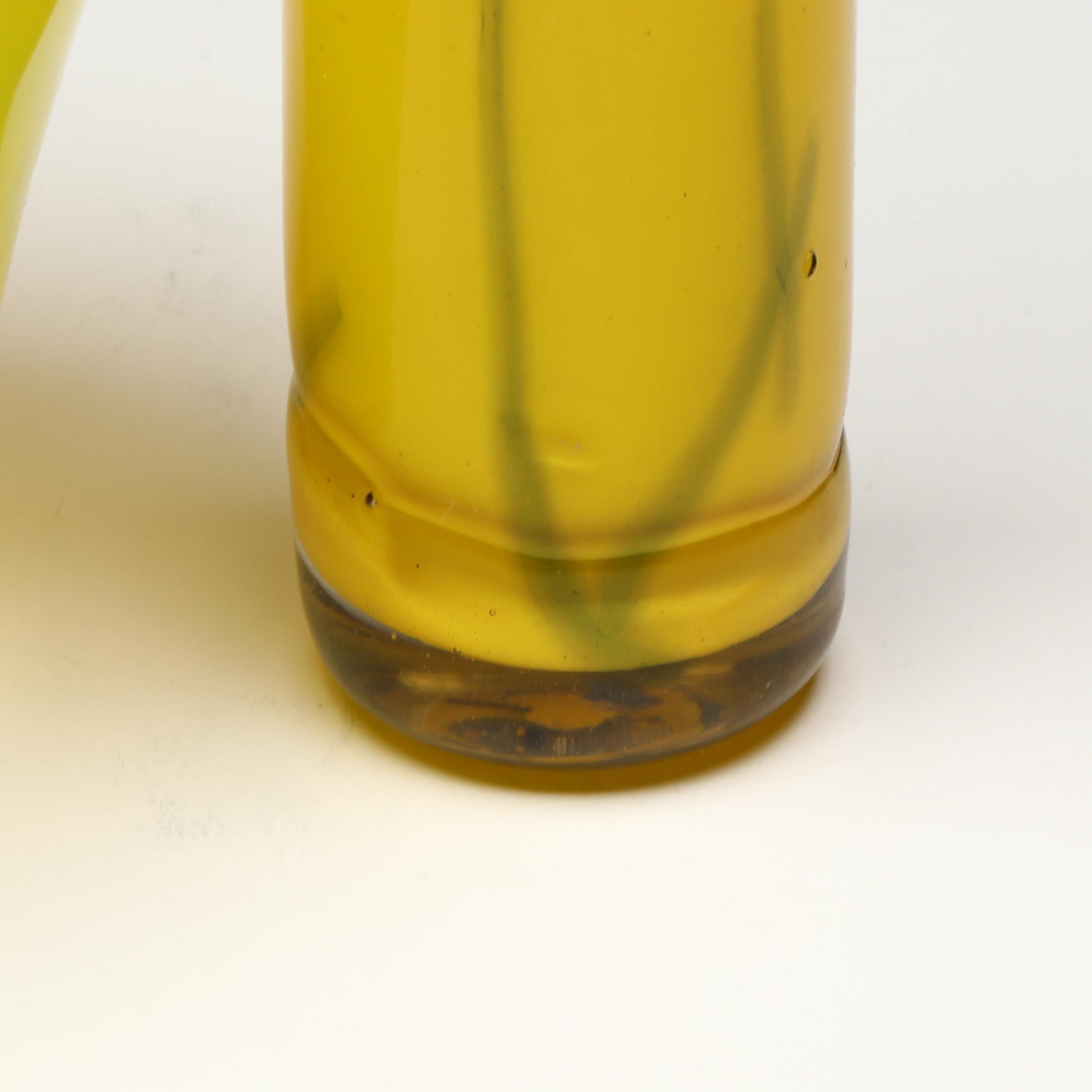 Handmade Art Glass Compote with Blown Vase and Other Yellow Glass Vessel