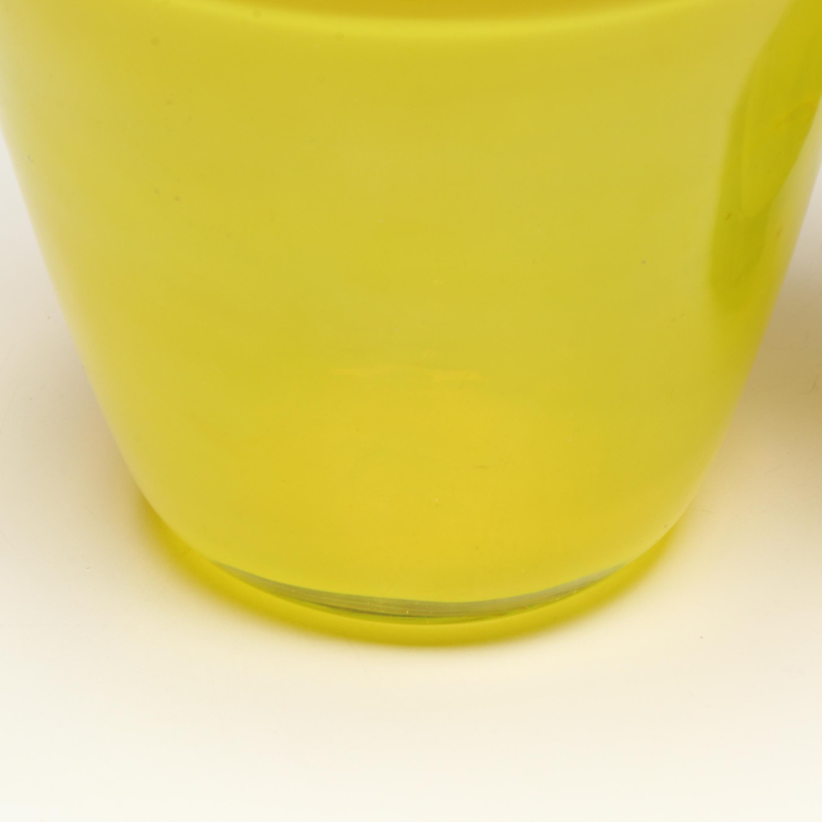 Handmade Art Glass Compote with Blown Vase and Other Yellow Glass Vessel