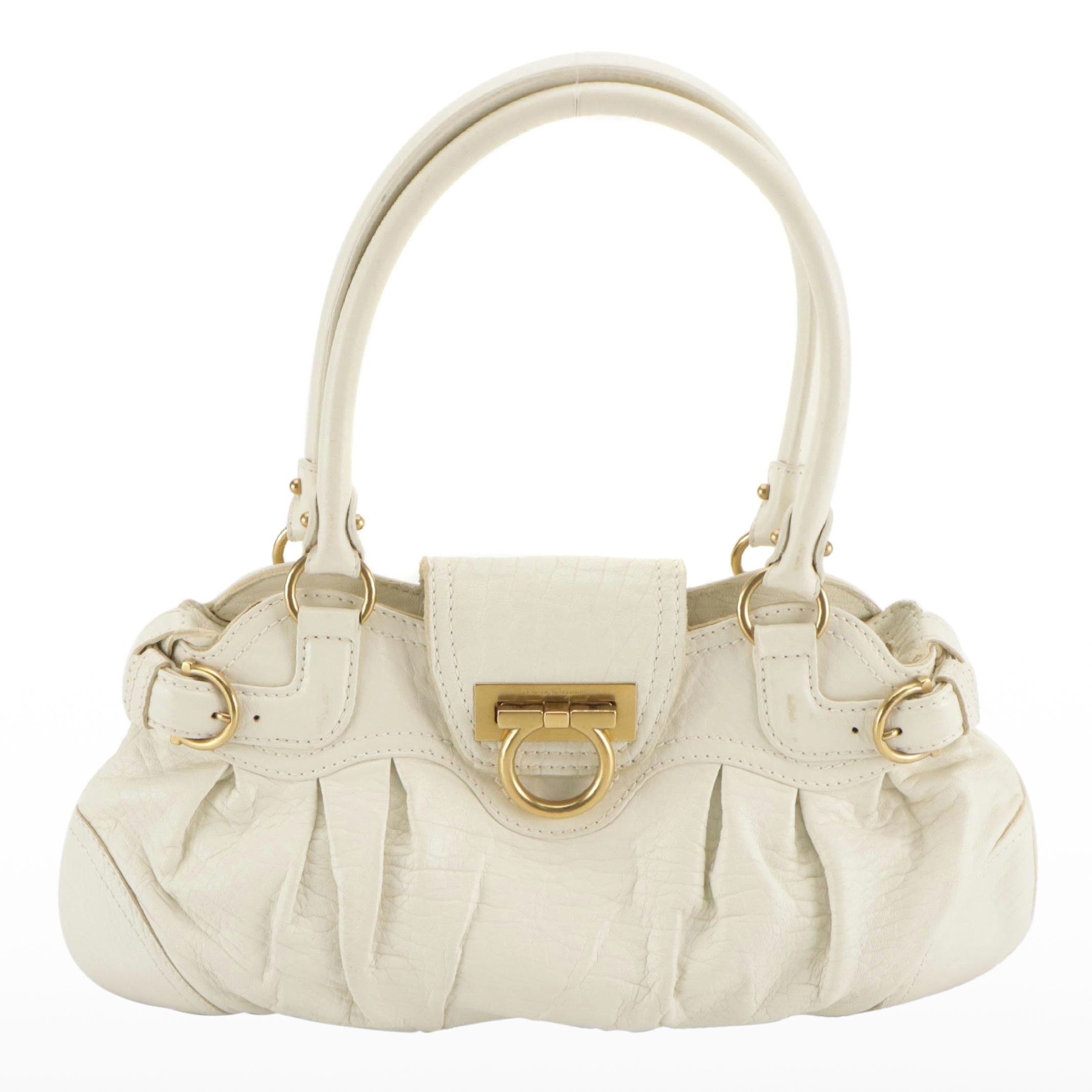 Salvatore Ferragamo Marisa Gancini Shoulder Bag in Ivory Textured Calfskin