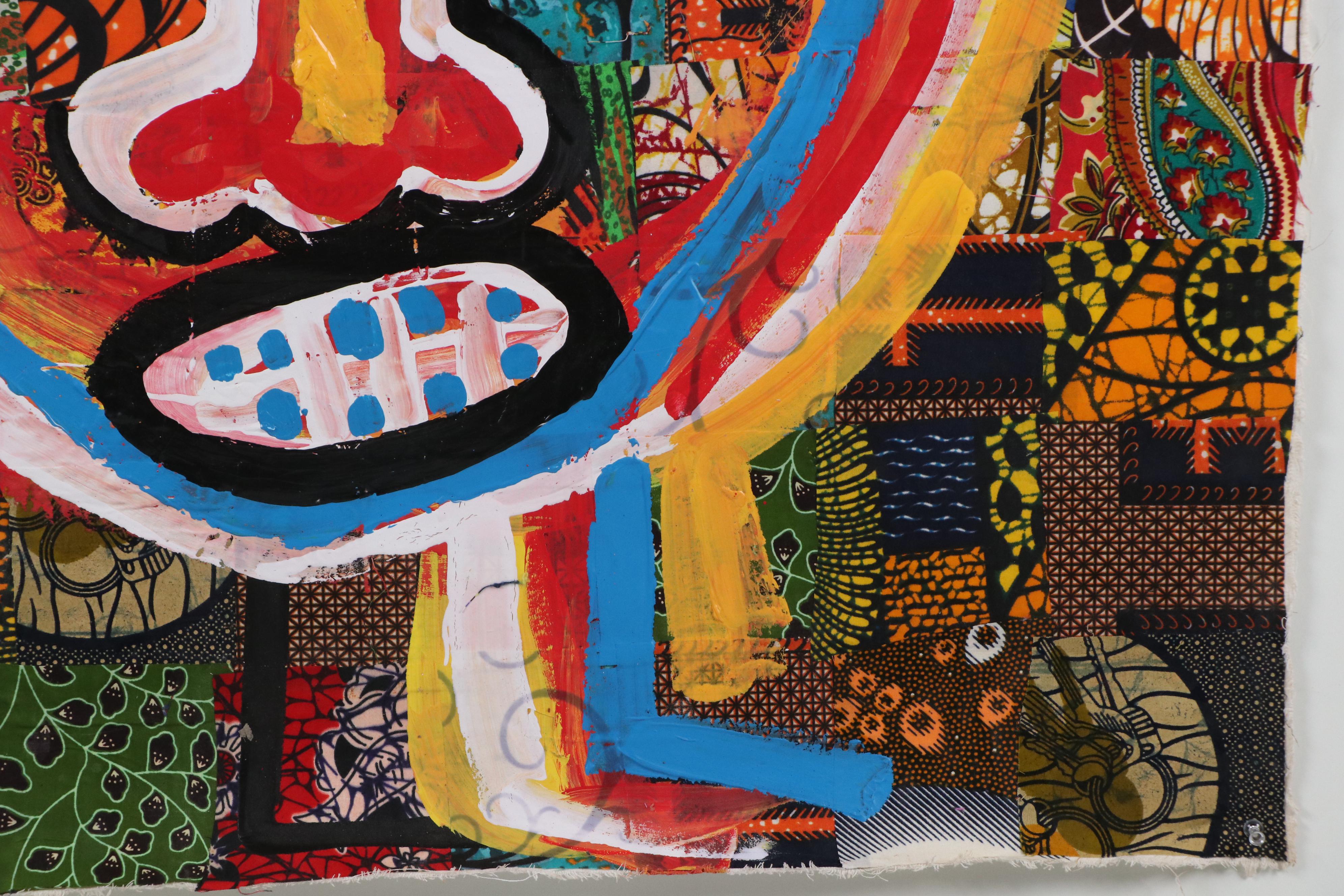 Abiola Idowu Stylized Mixed Media Portrait Painting "Fight to Win," 2023