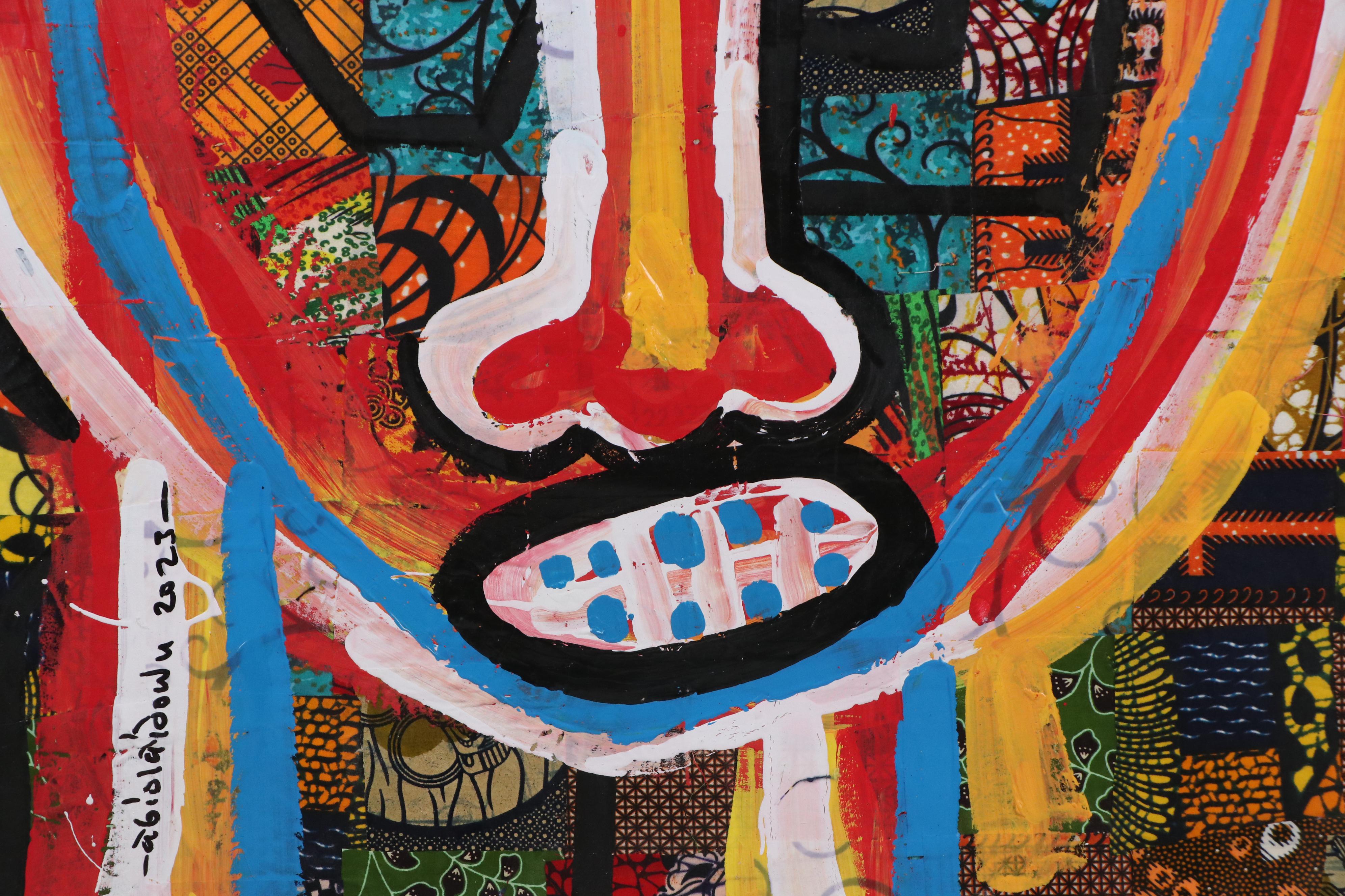 Abiola Idowu Stylized Mixed Media Portrait Painting "Fight to Win," 2023