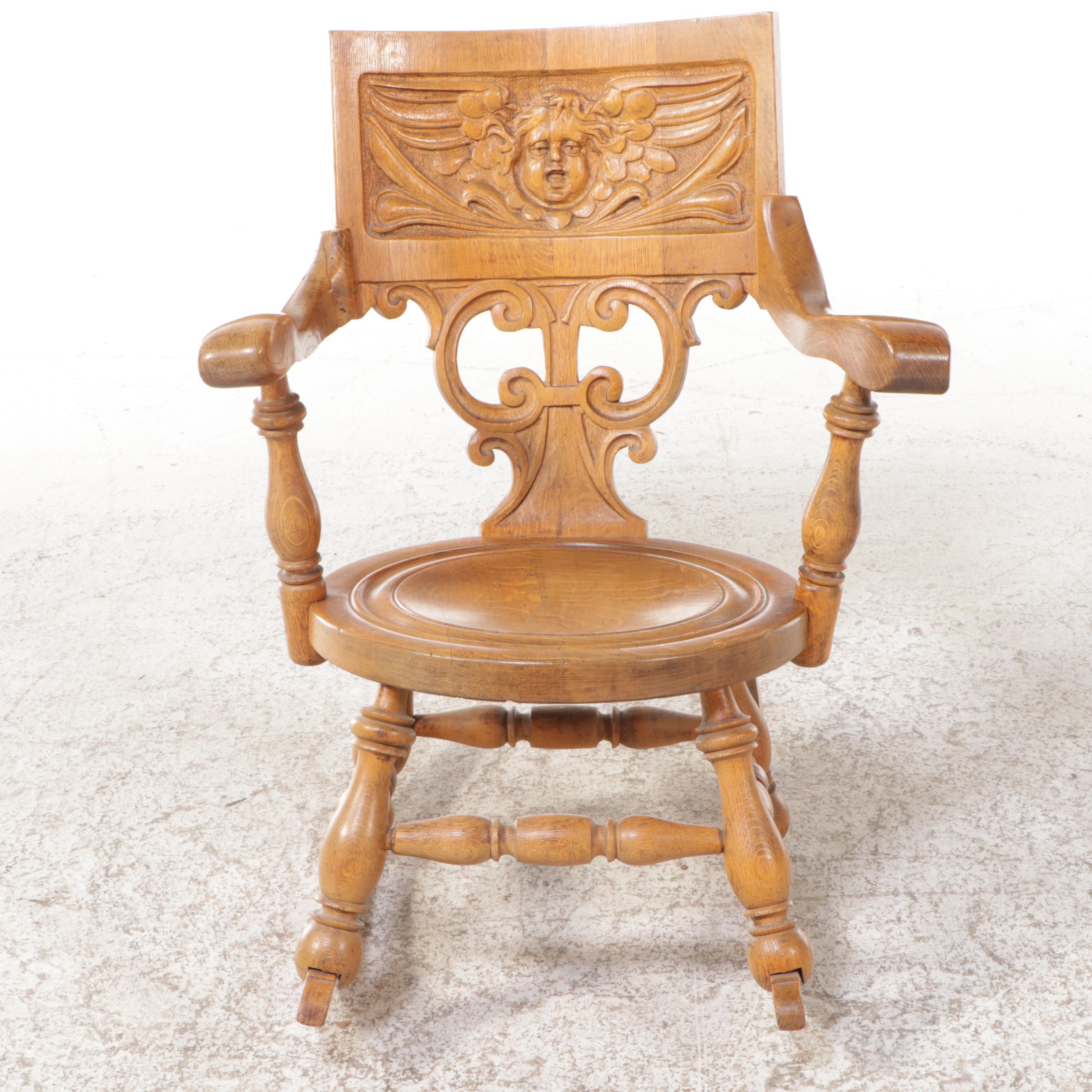 Black Forest Style Carved Oak Rocking Chair, Early 20th Century