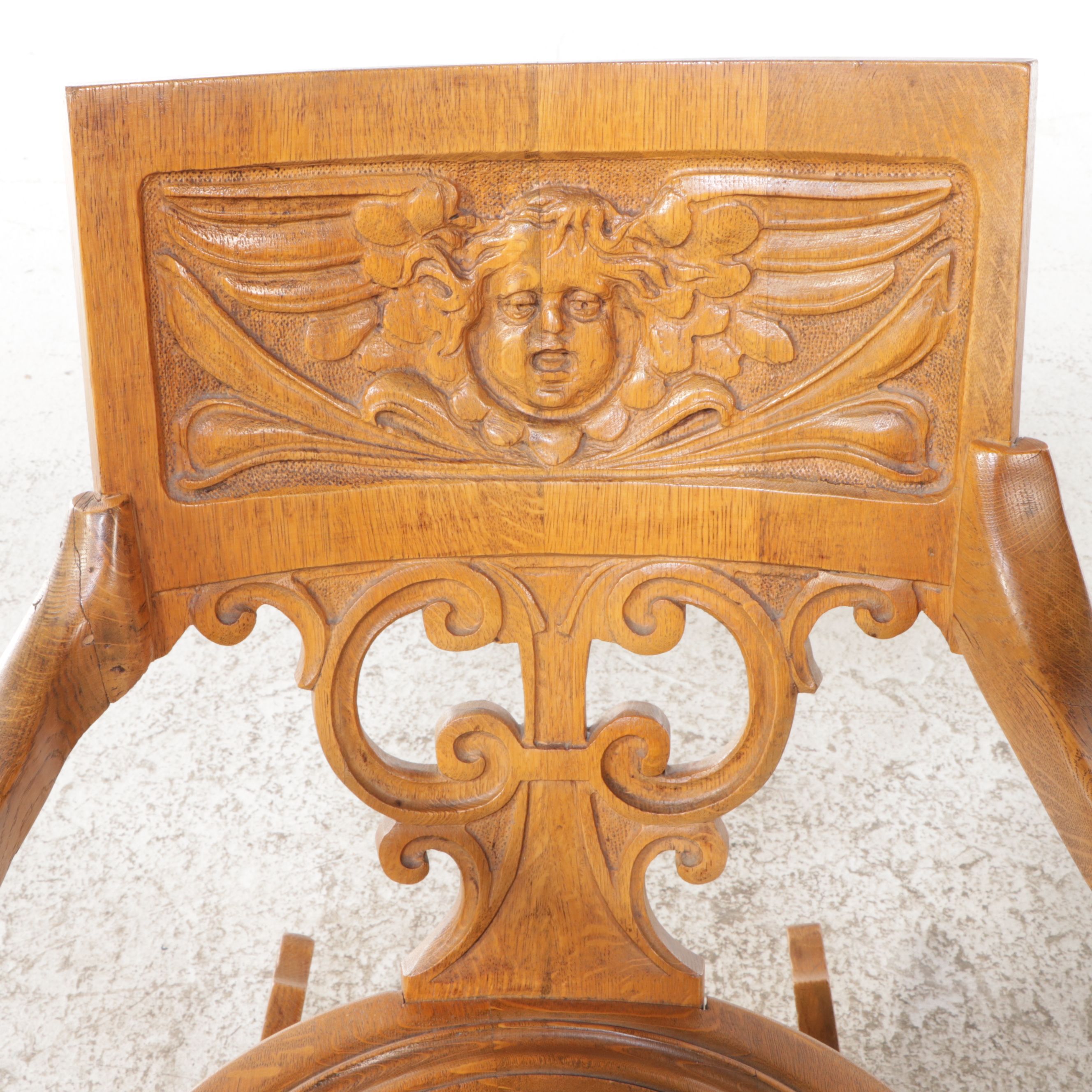 Black Forest Style Carved Oak Rocking Chair, Early 20th Century