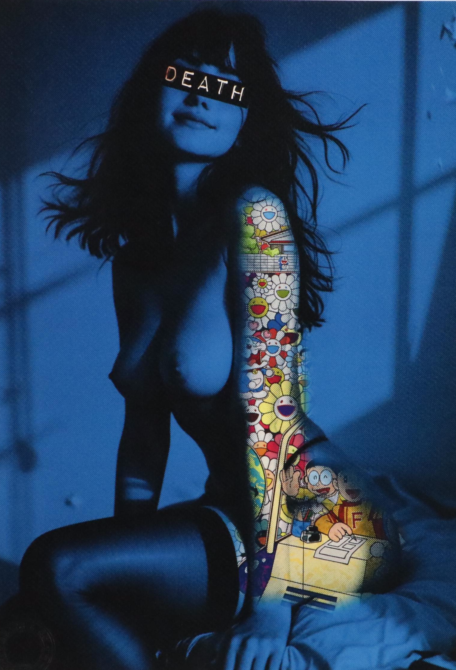 Death NYC Pop Art Digital Print of Woman with Murakami Flowers, 2024