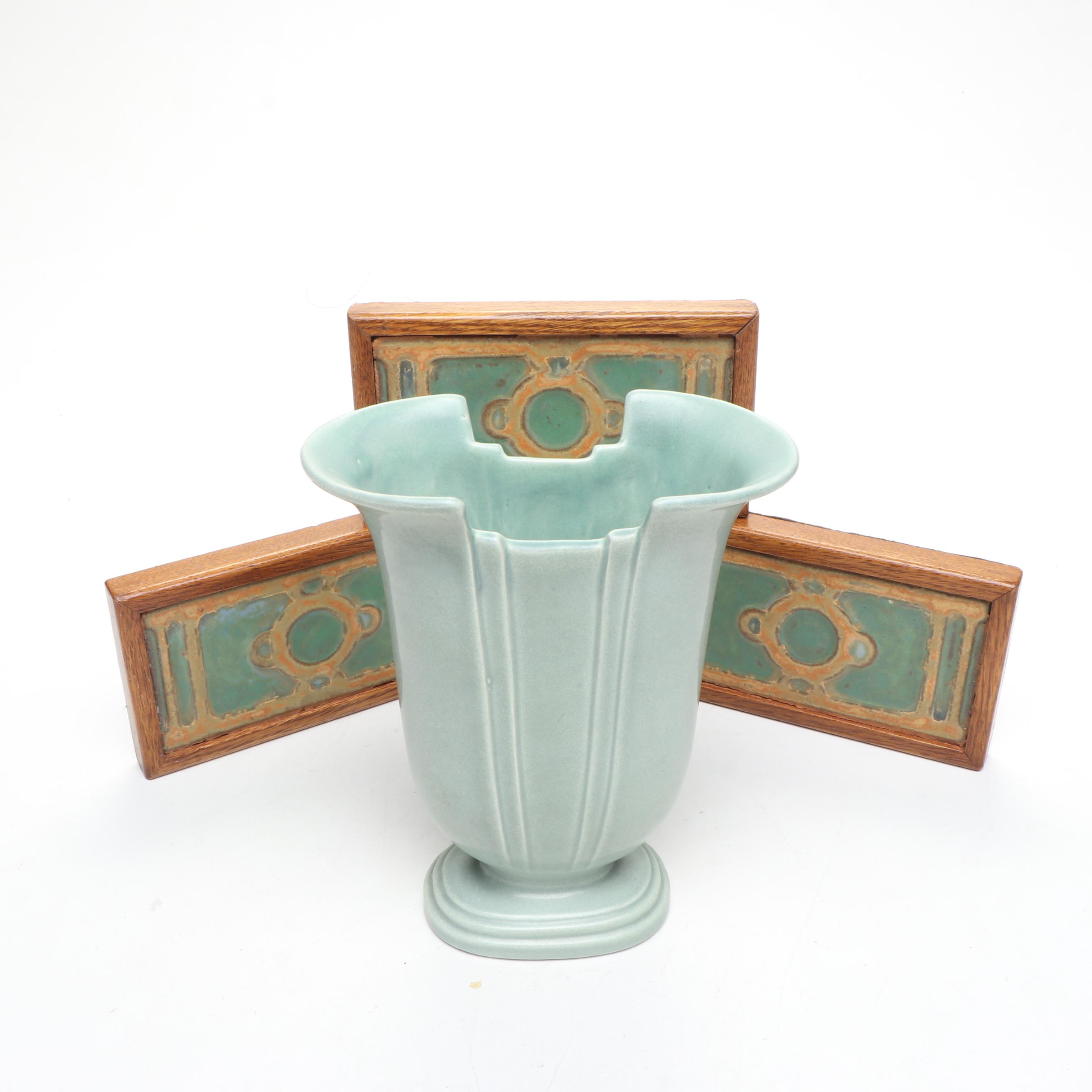 RumRill Art Deco Vase with Wood Framed Decorative Tiles