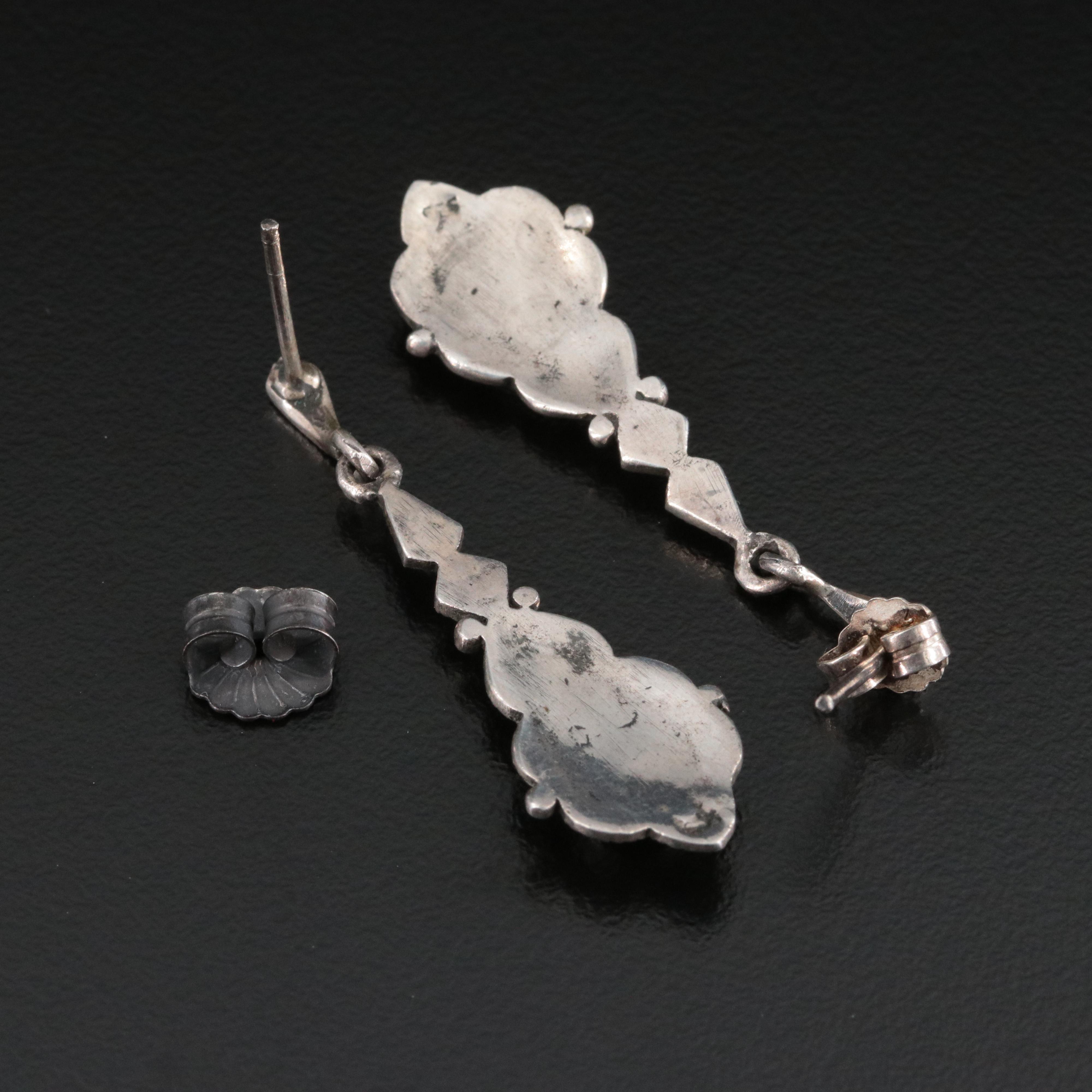 Sterling Drop Earrings with Black Onyx and Marcasite