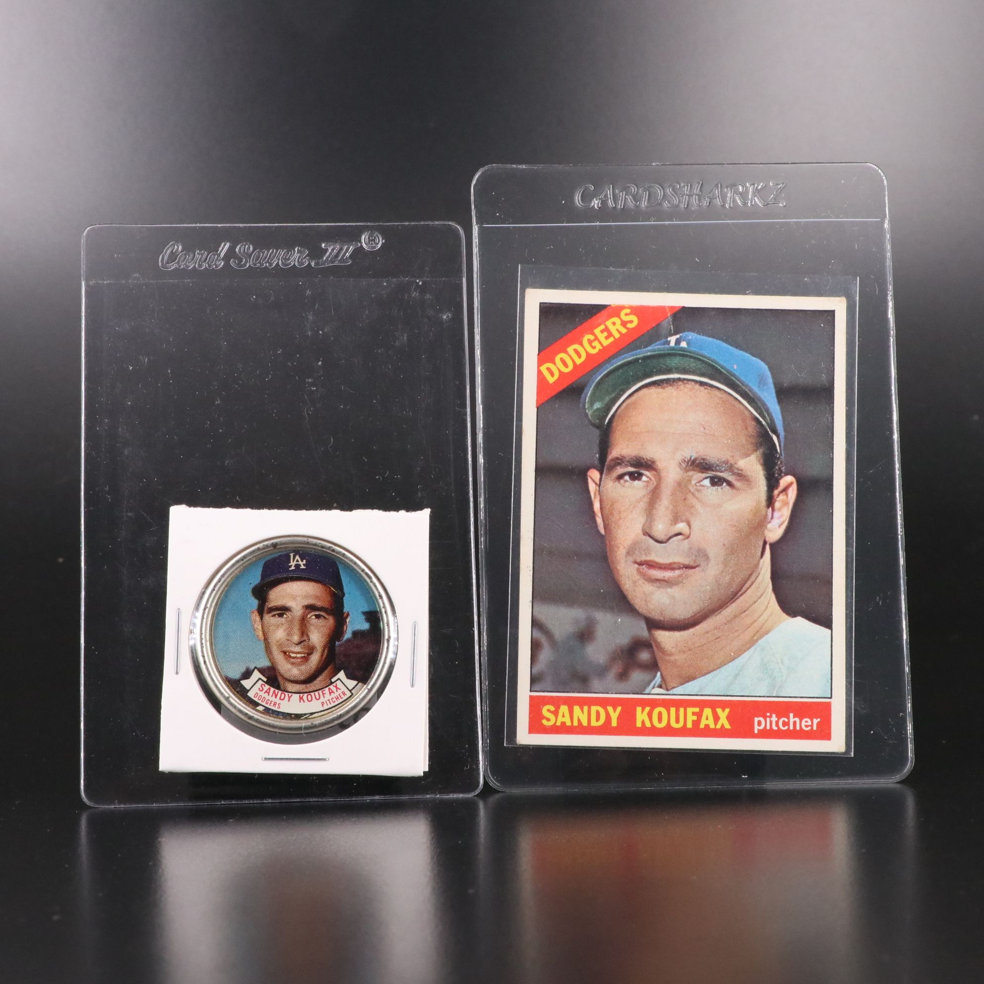 1966 Topps Sandy Koufax Baseball Card with 1964 Topps Coin
