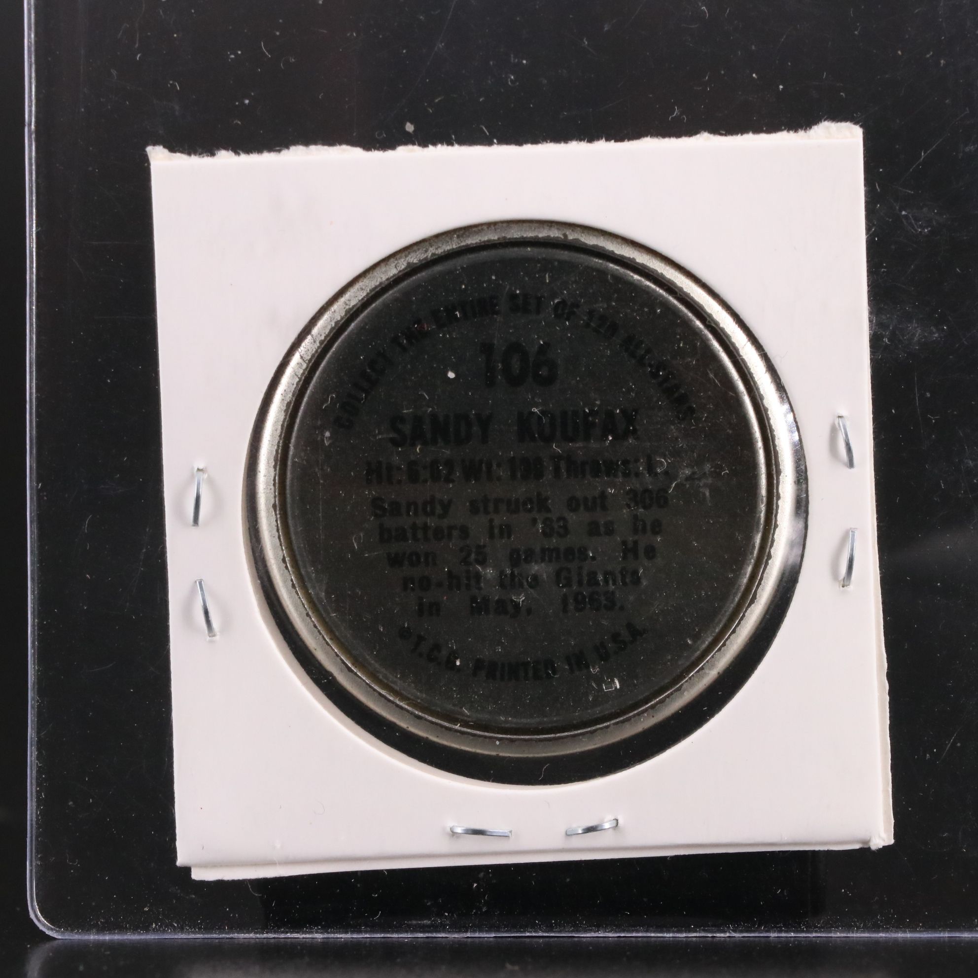 1966 Topps Sandy Koufax Baseball Card with 1964 Topps Coin