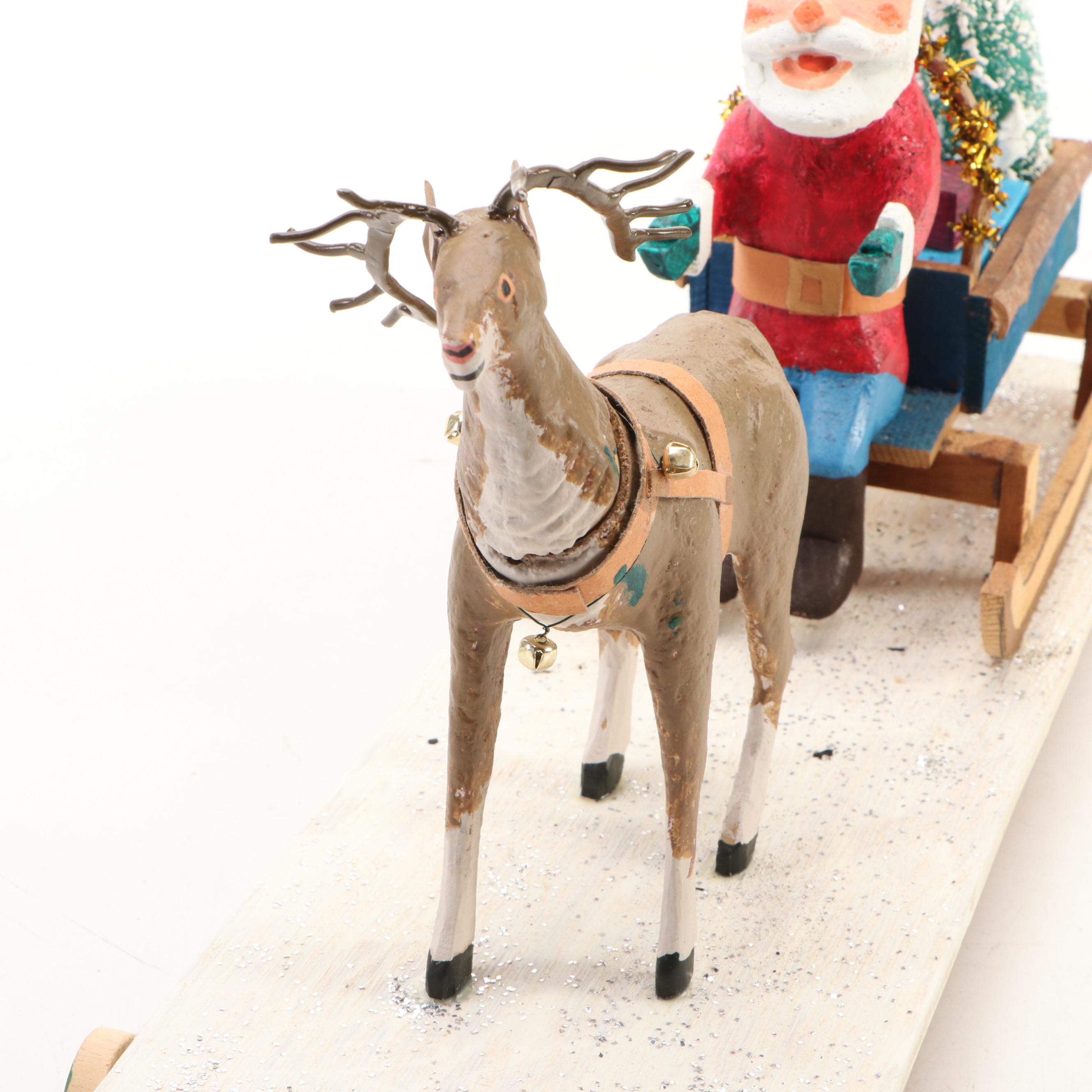 Folk Art Hand-Painted Santa Claus Pull Toy