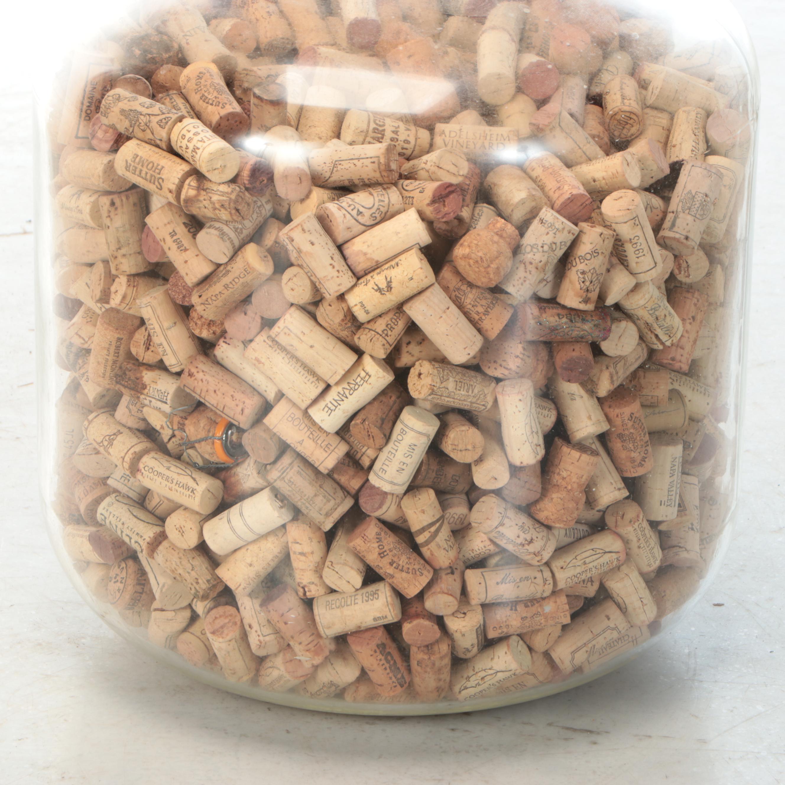 Vintage Large Glass Bottle with Decorative Wine Corks