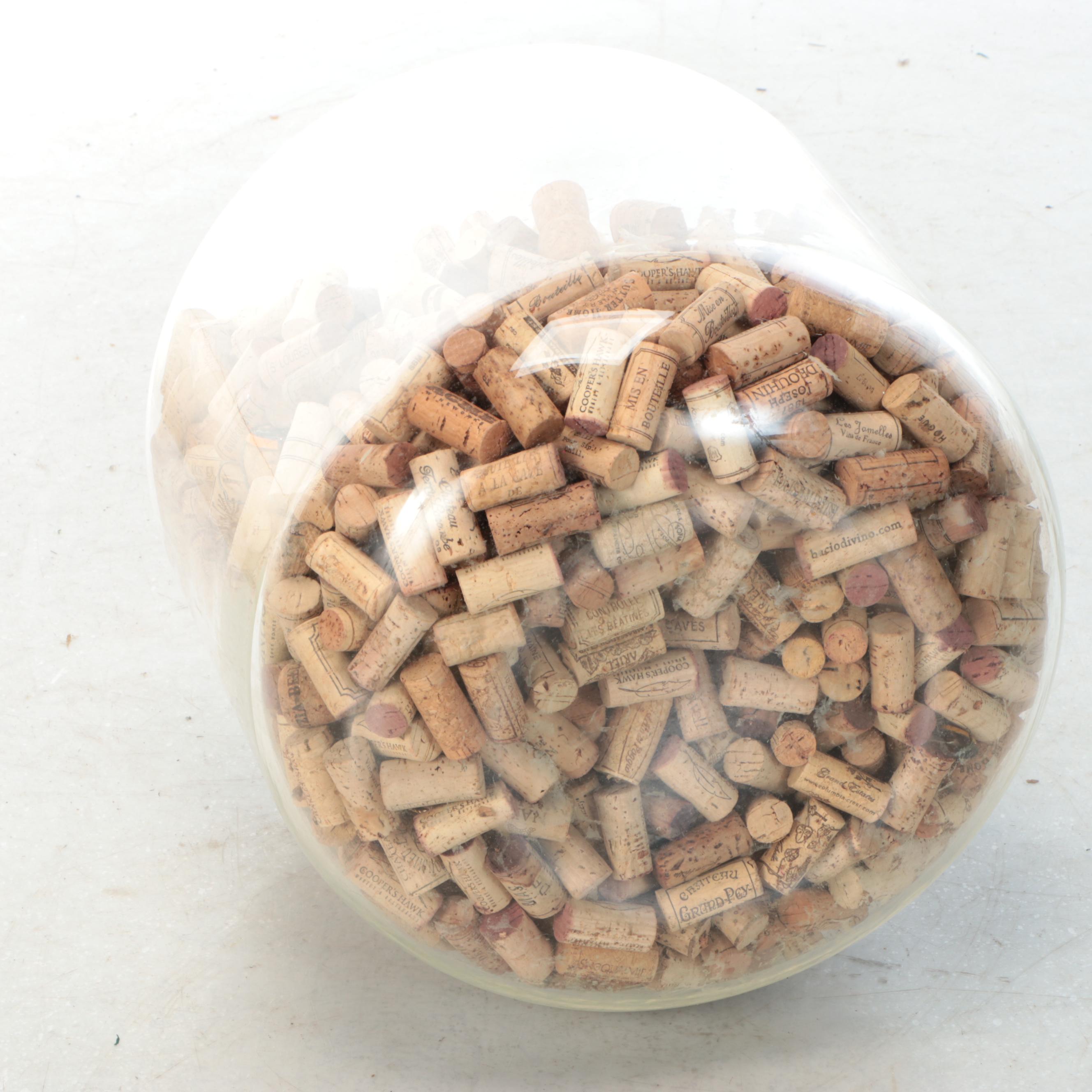 Vintage Large Glass Bottle with Decorative Wine Corks