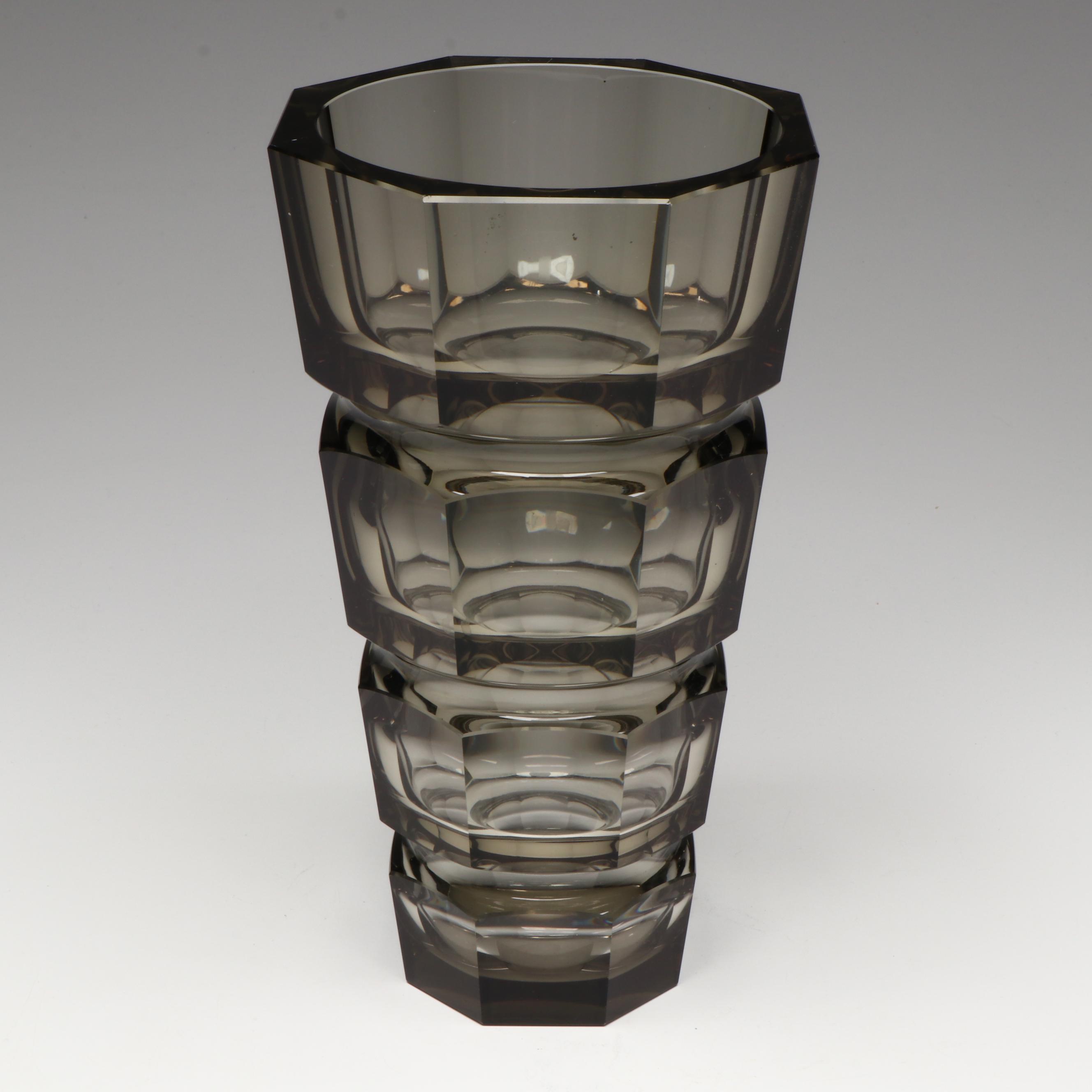 Josef Hoffman for Moser Smokey Glass Machine Age Geometric Vase, ca. 1930s