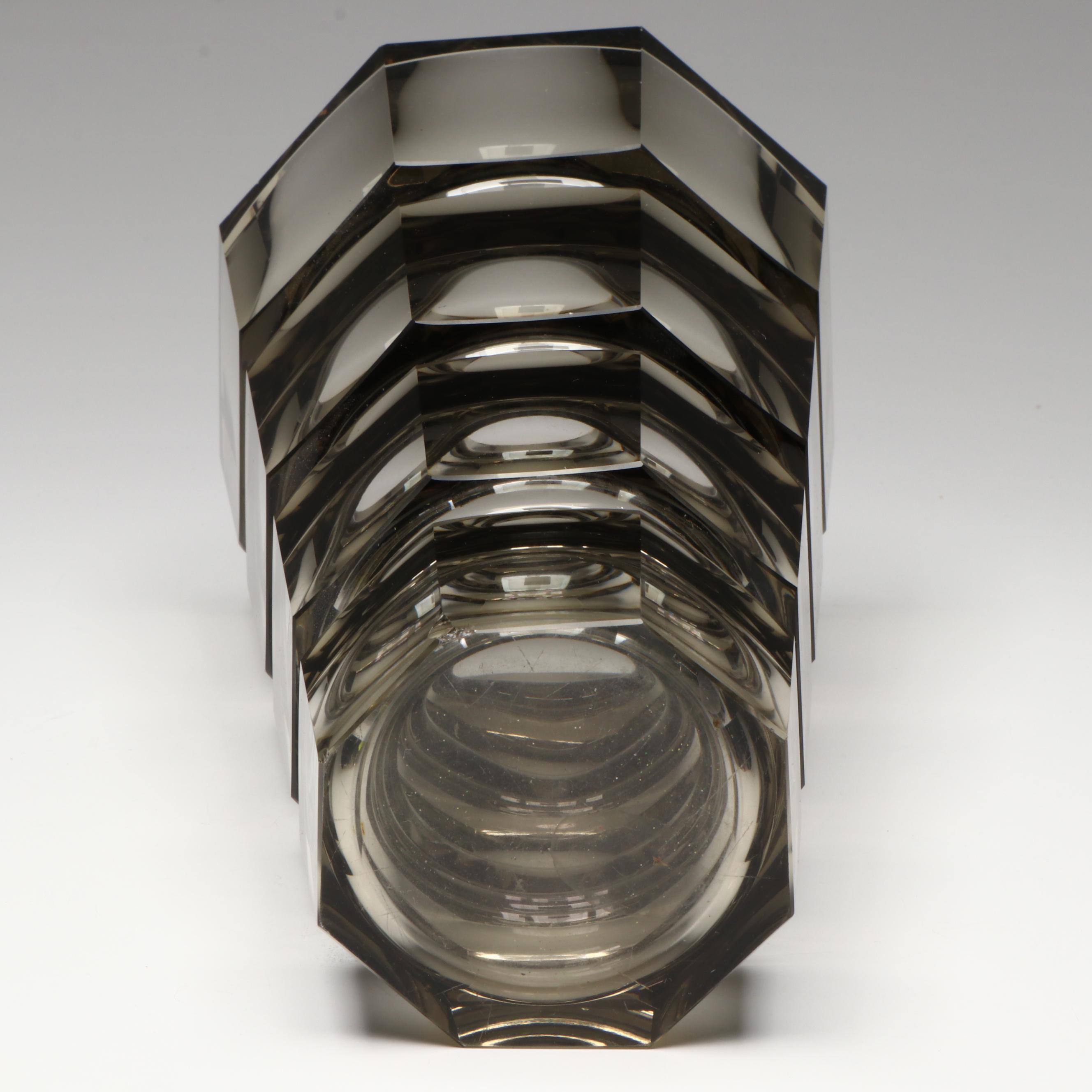 Josef Hoffman for Moser Smokey Glass Machine Age Geometric Vase, ca. 1930s