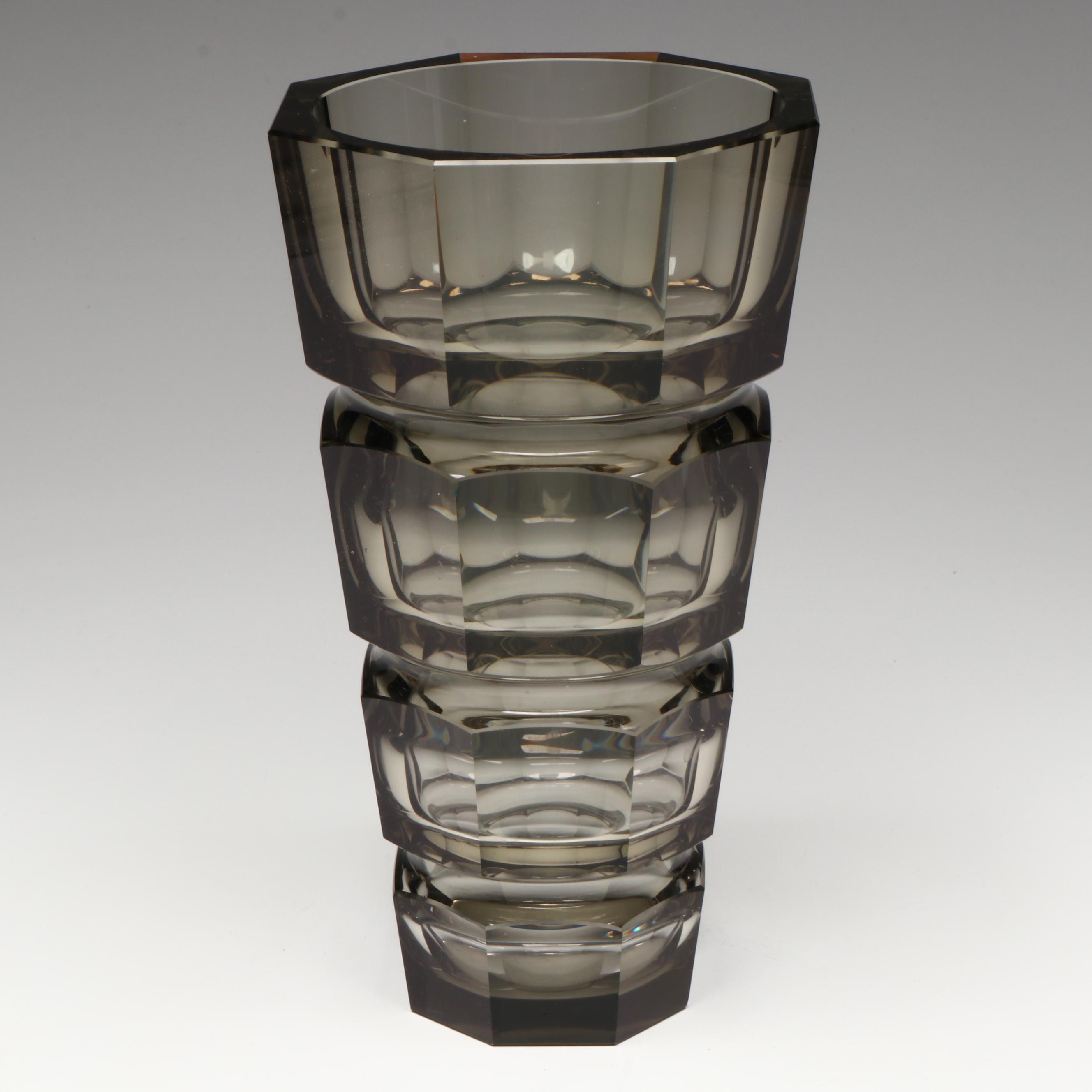 Josef Hoffman for Moser Smokey Glass Machine Age Geometric Vase, ca. 1930s