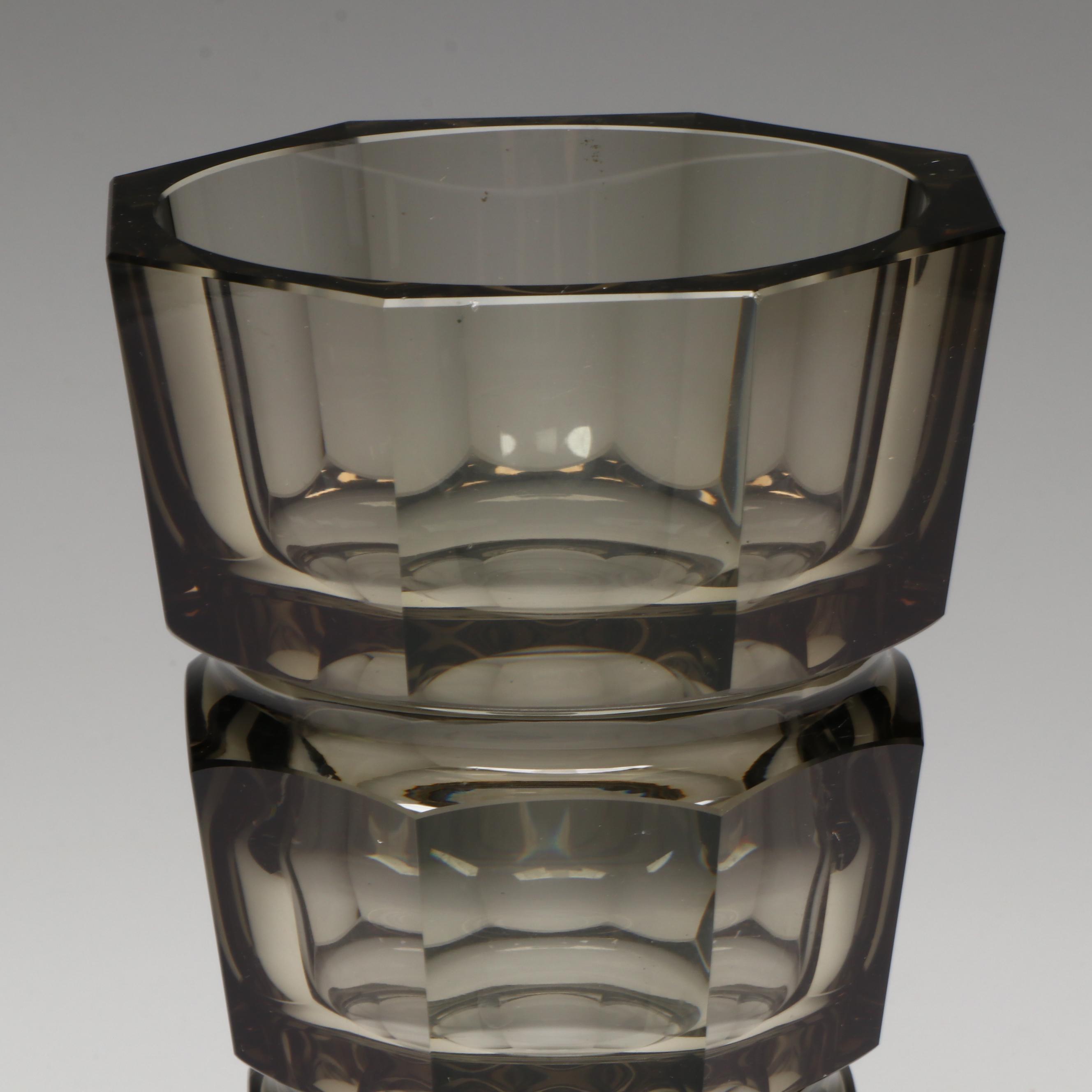 Josef Hoffman for Moser Smokey Glass Machine Age Geometric Vase, ca. 1930s