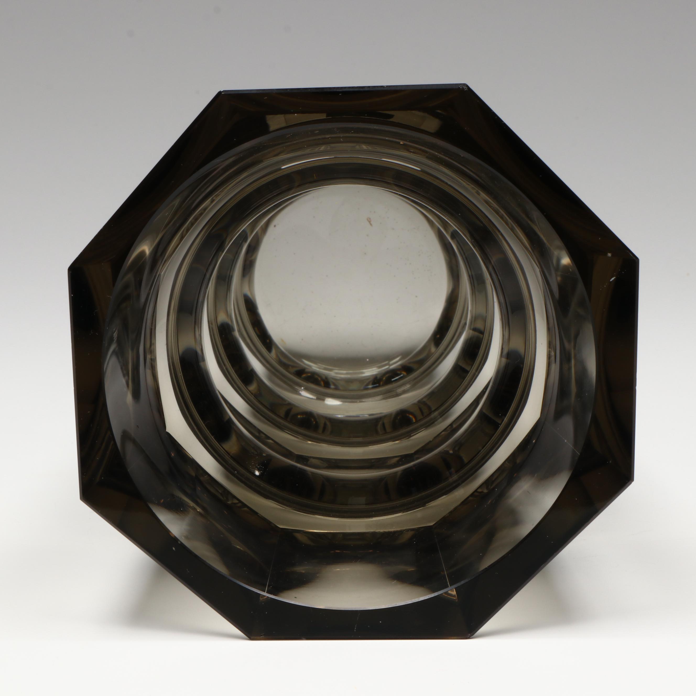 Josef Hoffman for Moser Smokey Glass Machine Age Geometric Vase, ca. 1930s