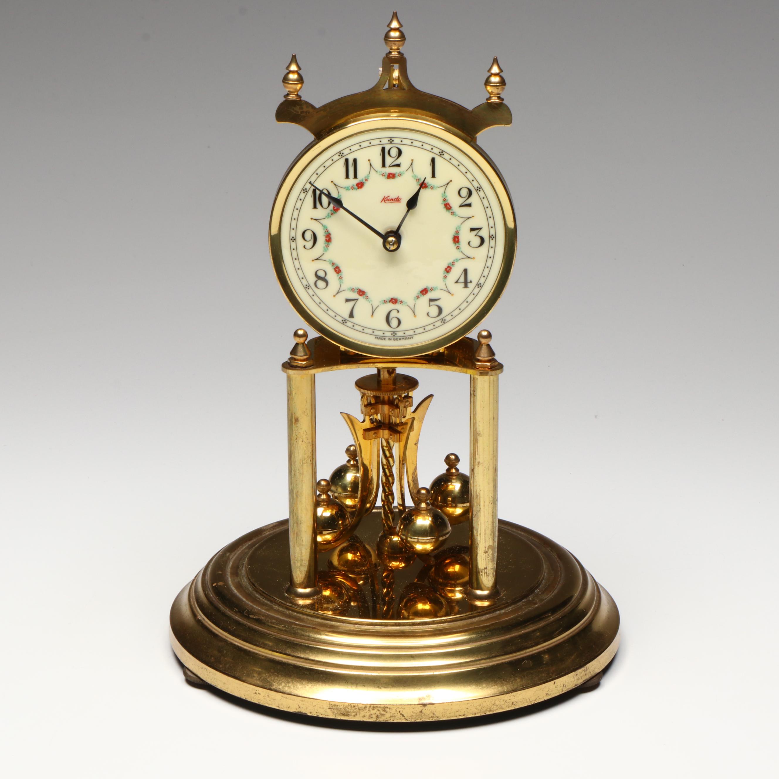 Kundo Floral Front Winding Anniversary Clock, Mid to Late 20th Century