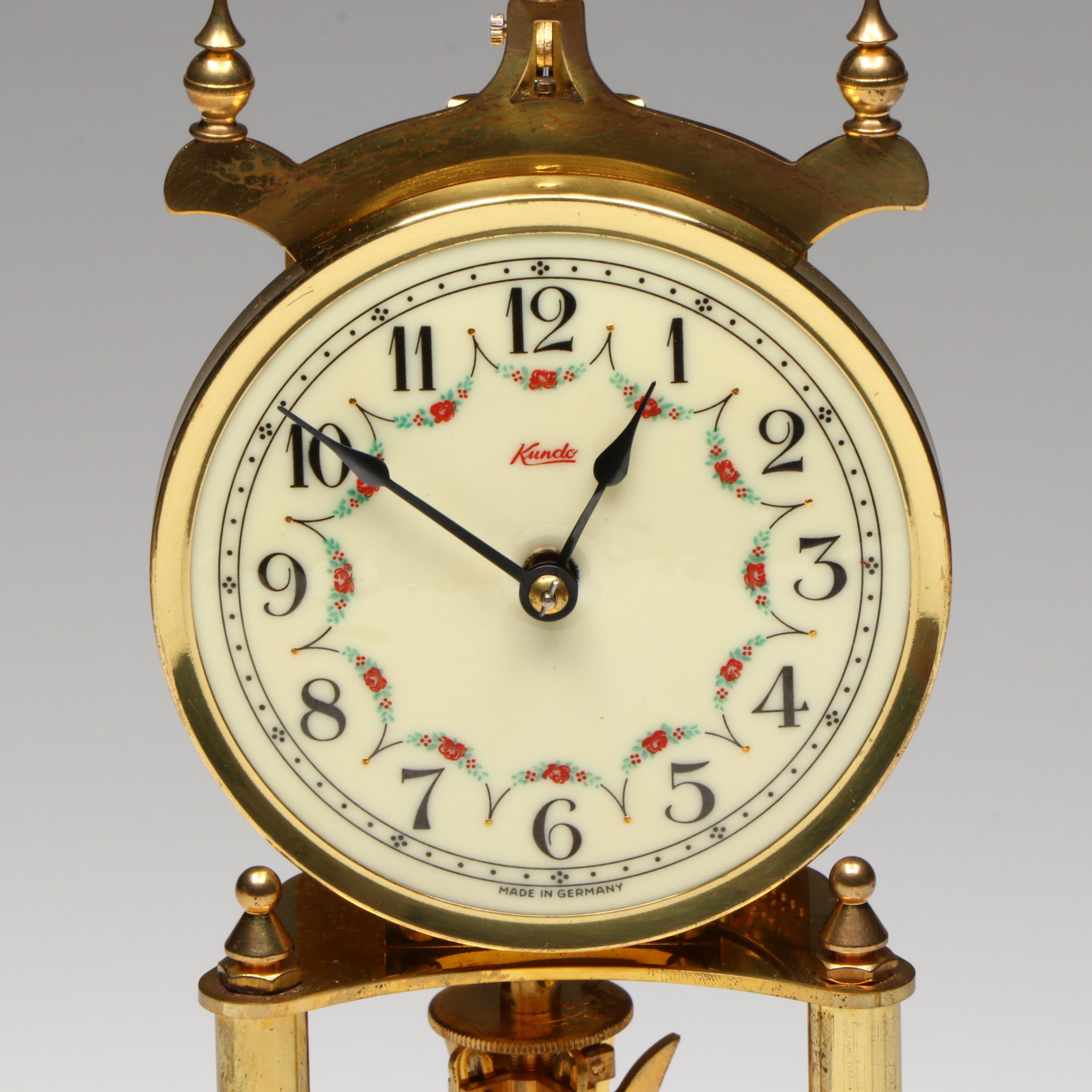 Kundo Floral Front Winding Anniversary Clock, Mid to Late 20th Century