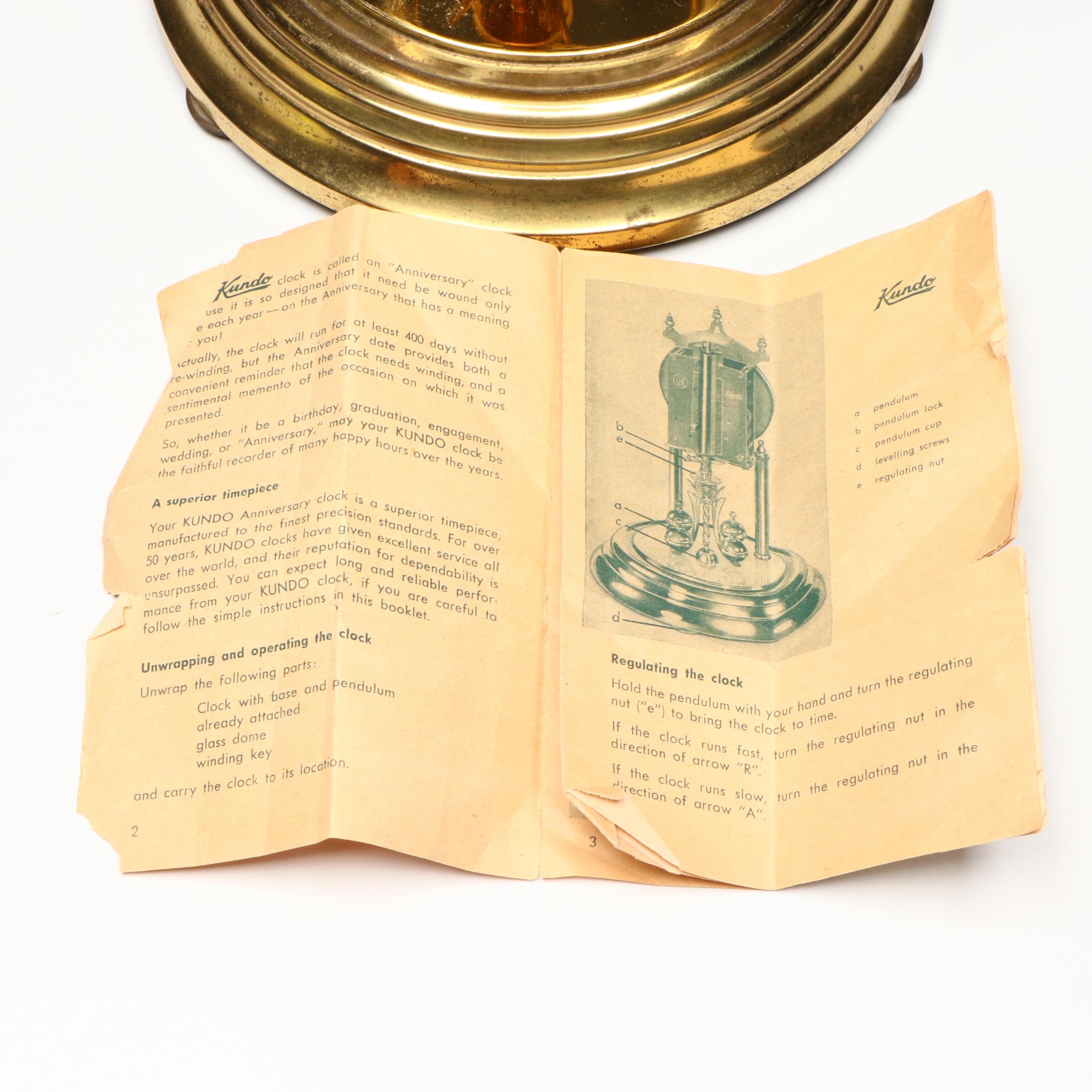 Kundo Floral Front Winding Anniversary Clock, Mid to Late 20th Century