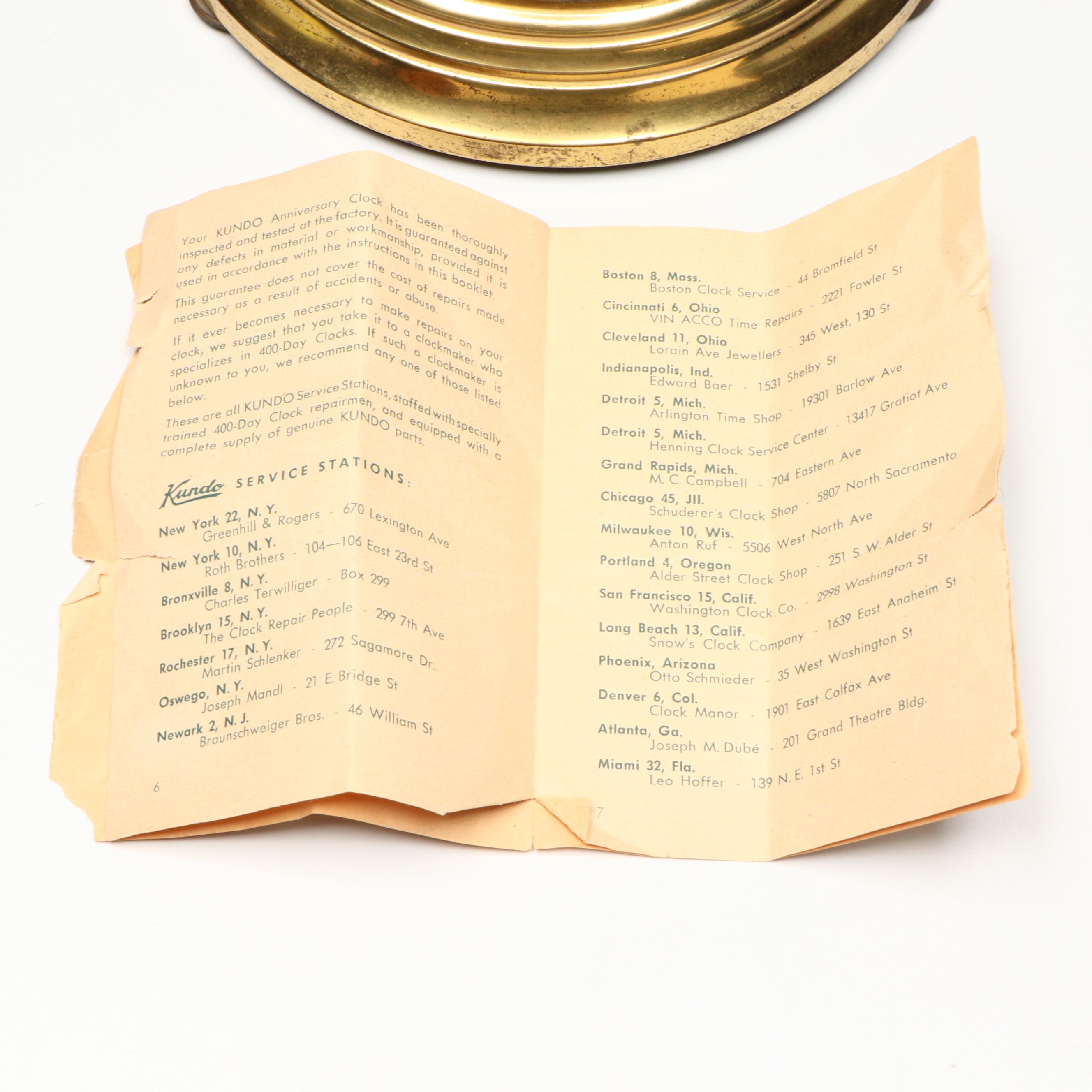 Kundo Floral Front Winding Anniversary Clock, Mid to Late 20th Century