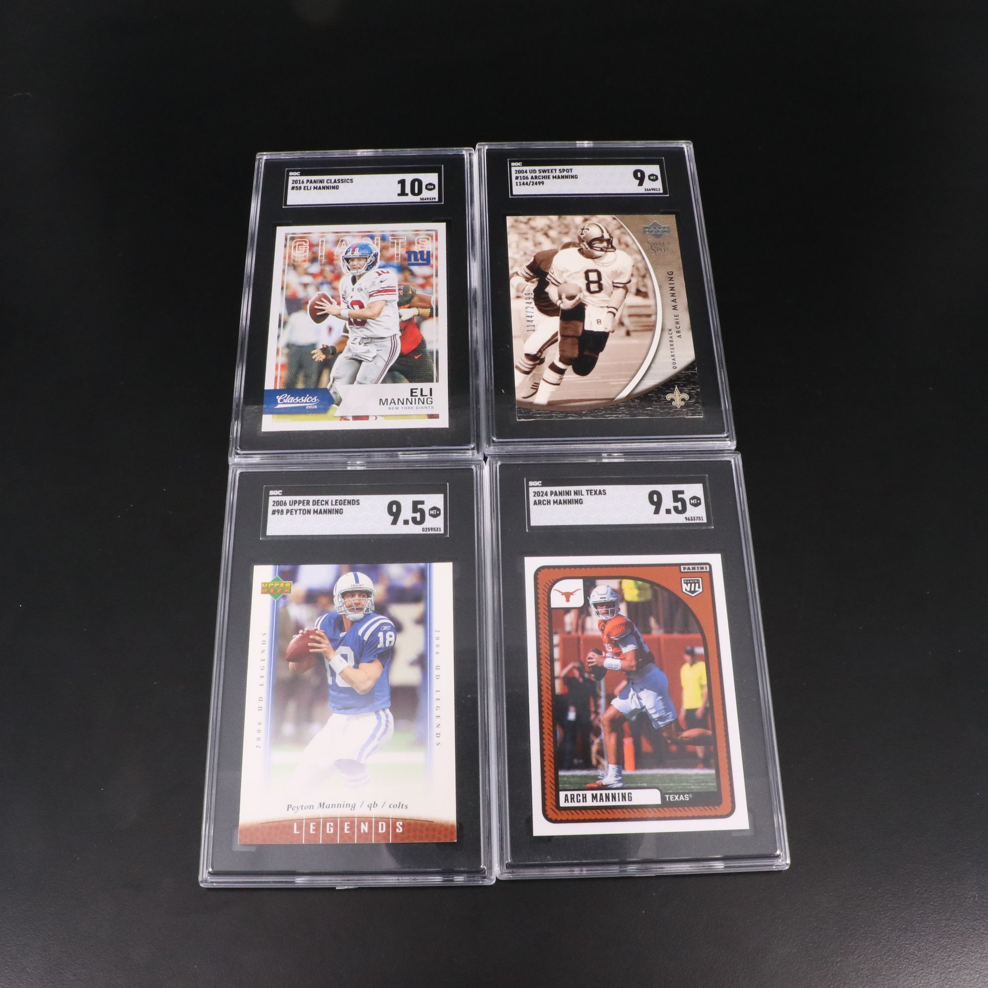 Peyton, Archie, Eli, and Arch Manning SGC Graded Football Cards