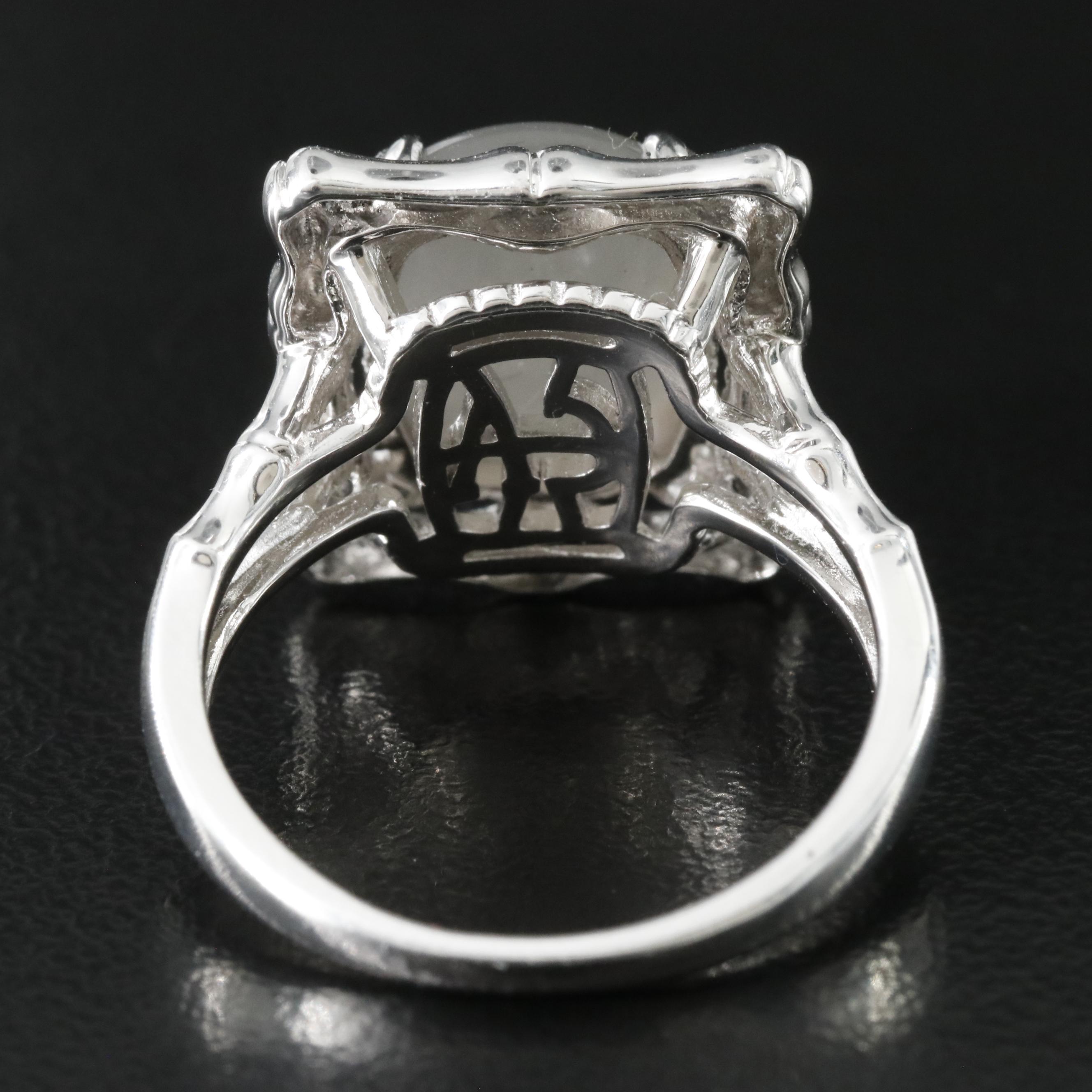 Sterling Moonstone and White Topaz Ring with Bamboo Design