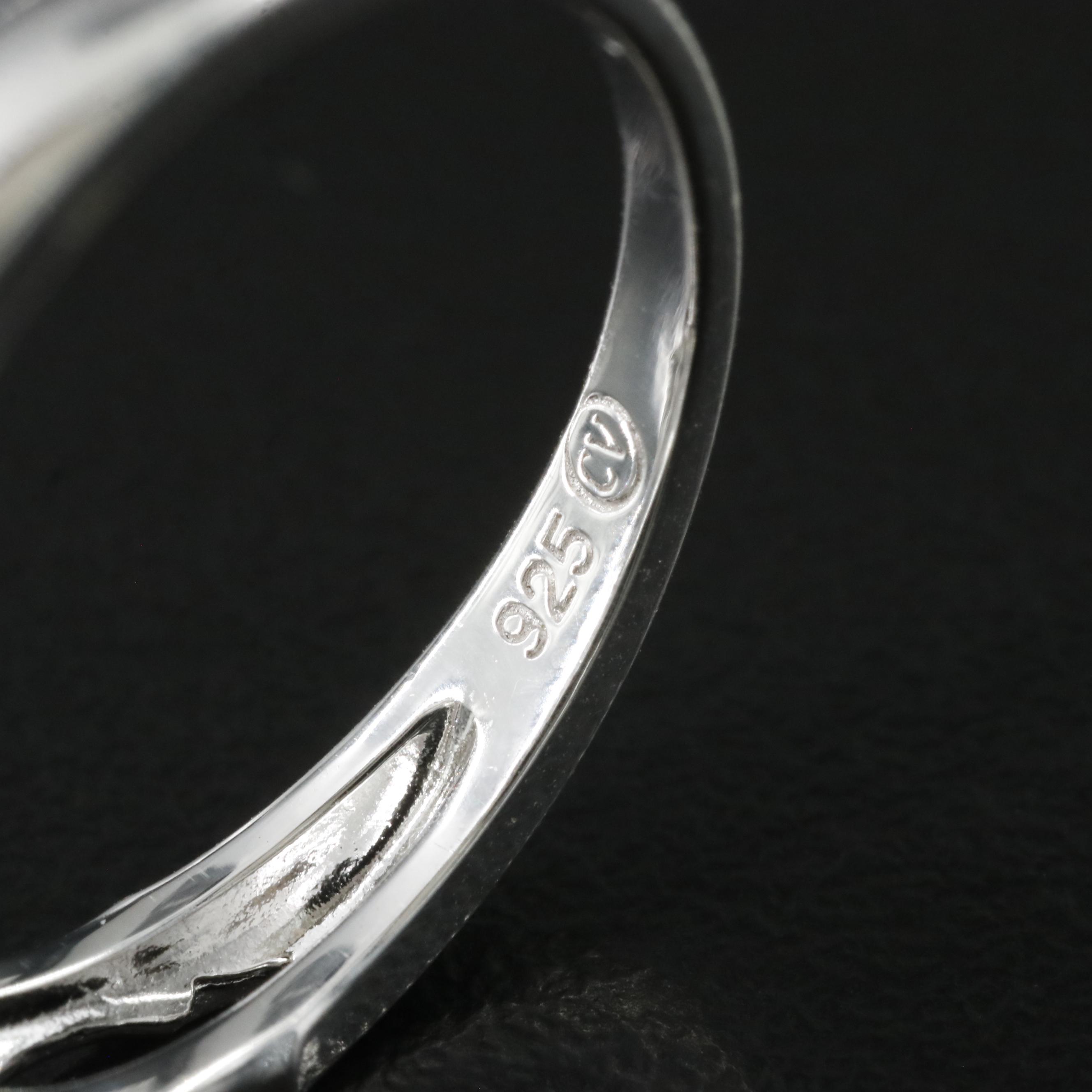 Sterling Moonstone and White Topaz Ring with Bamboo Design