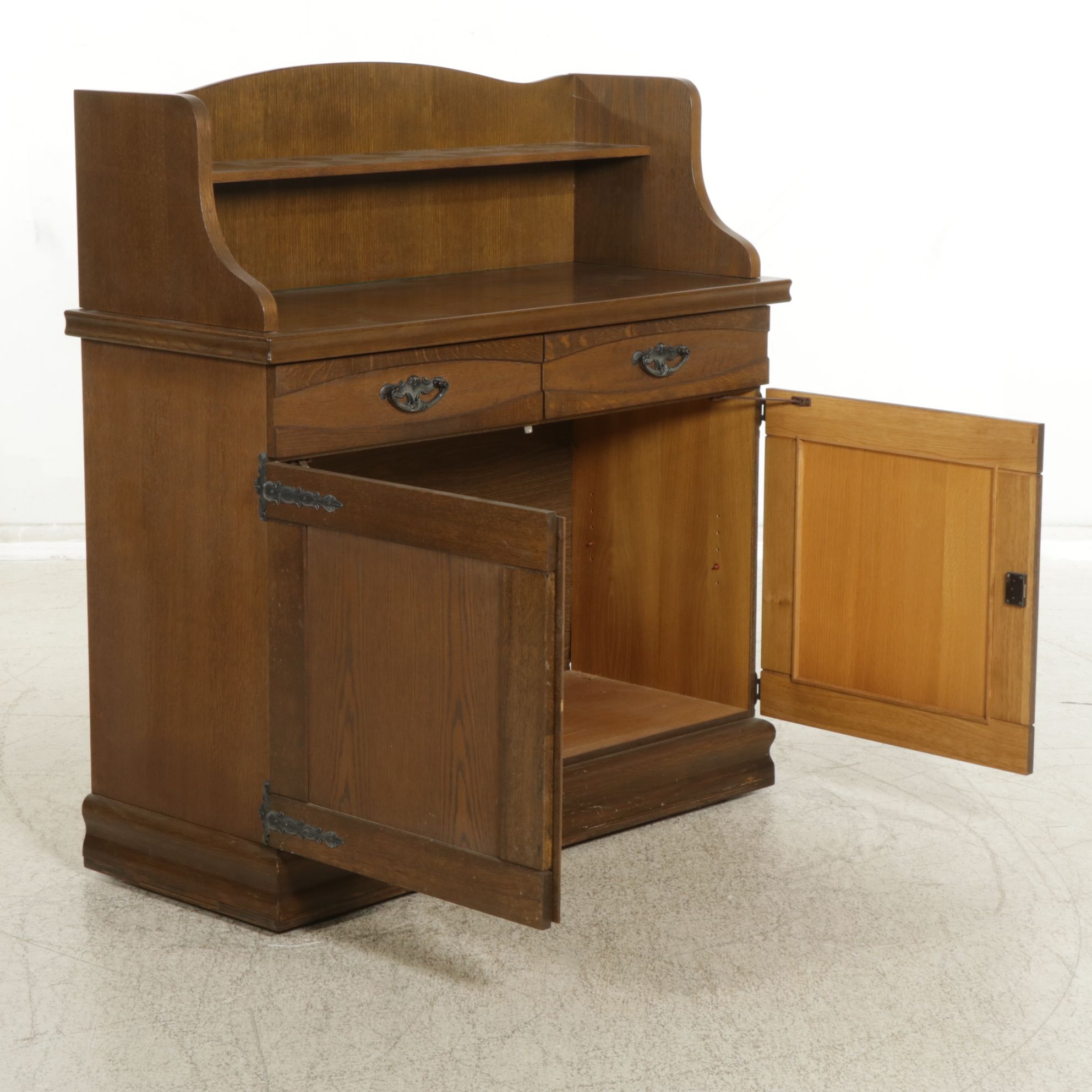 West German Oak Finished Cabinet and Shelf, Late 20th Century