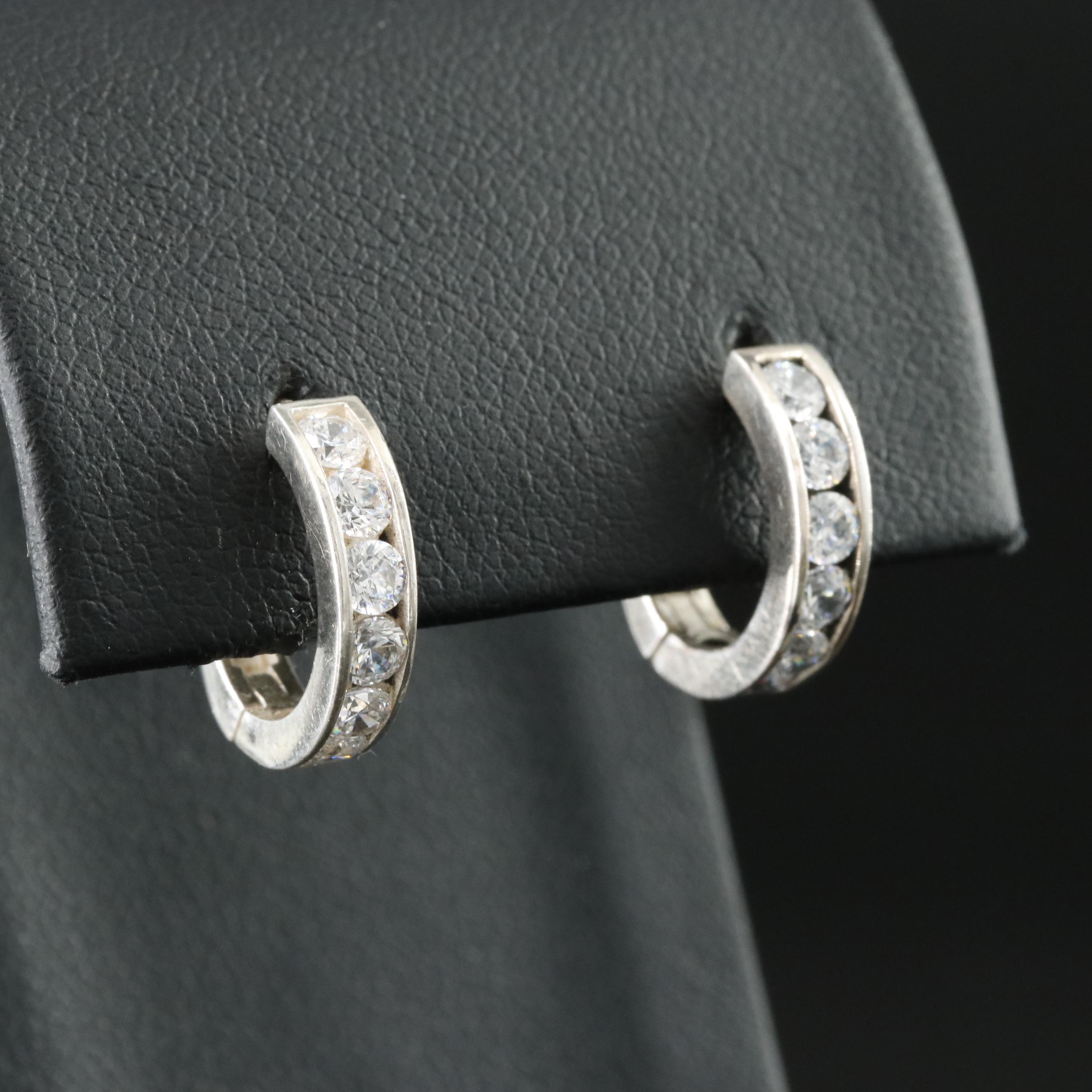 Sterling CZ Huggie Hoop Earrings