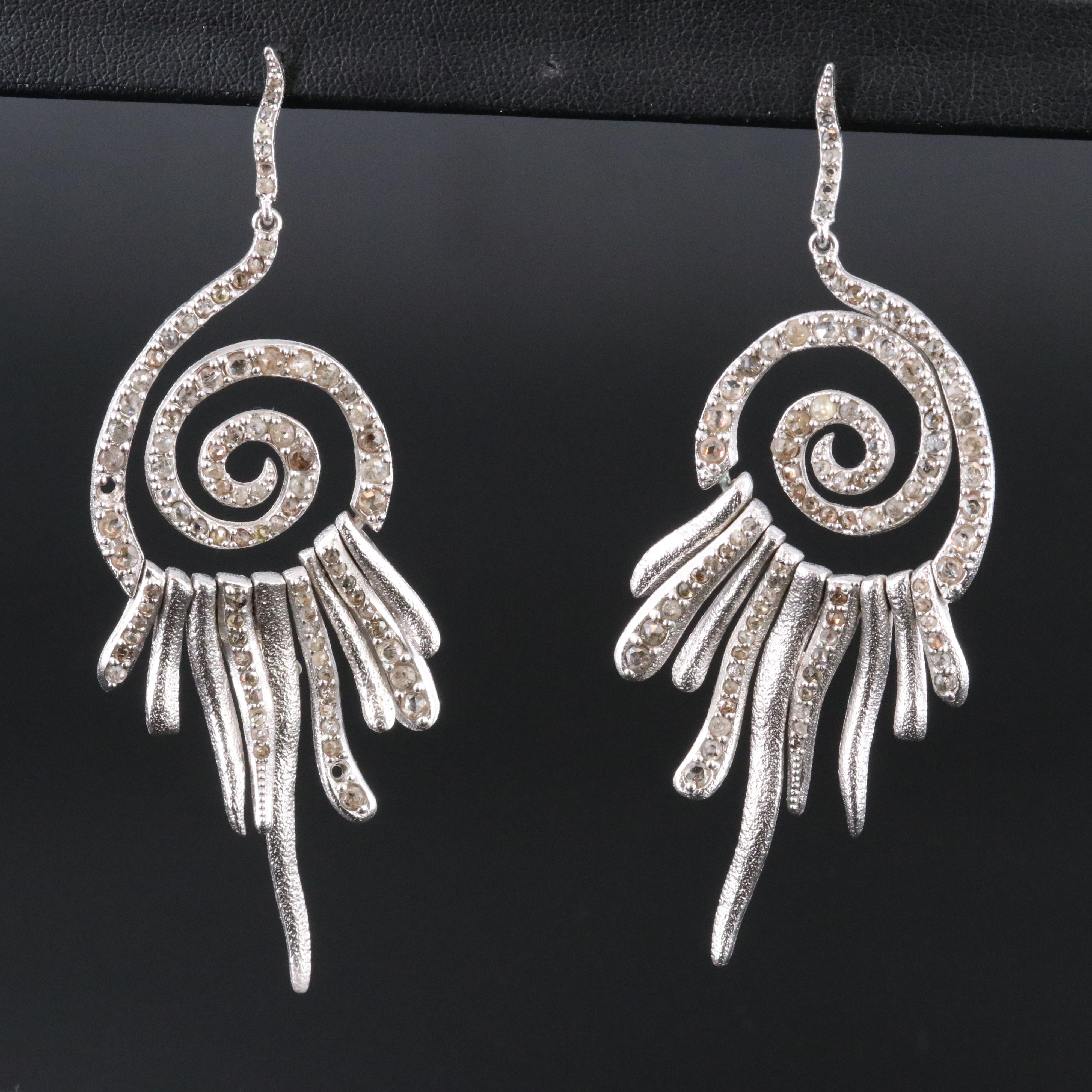 Sterling Spiral Rose Cut Diamond Earrings