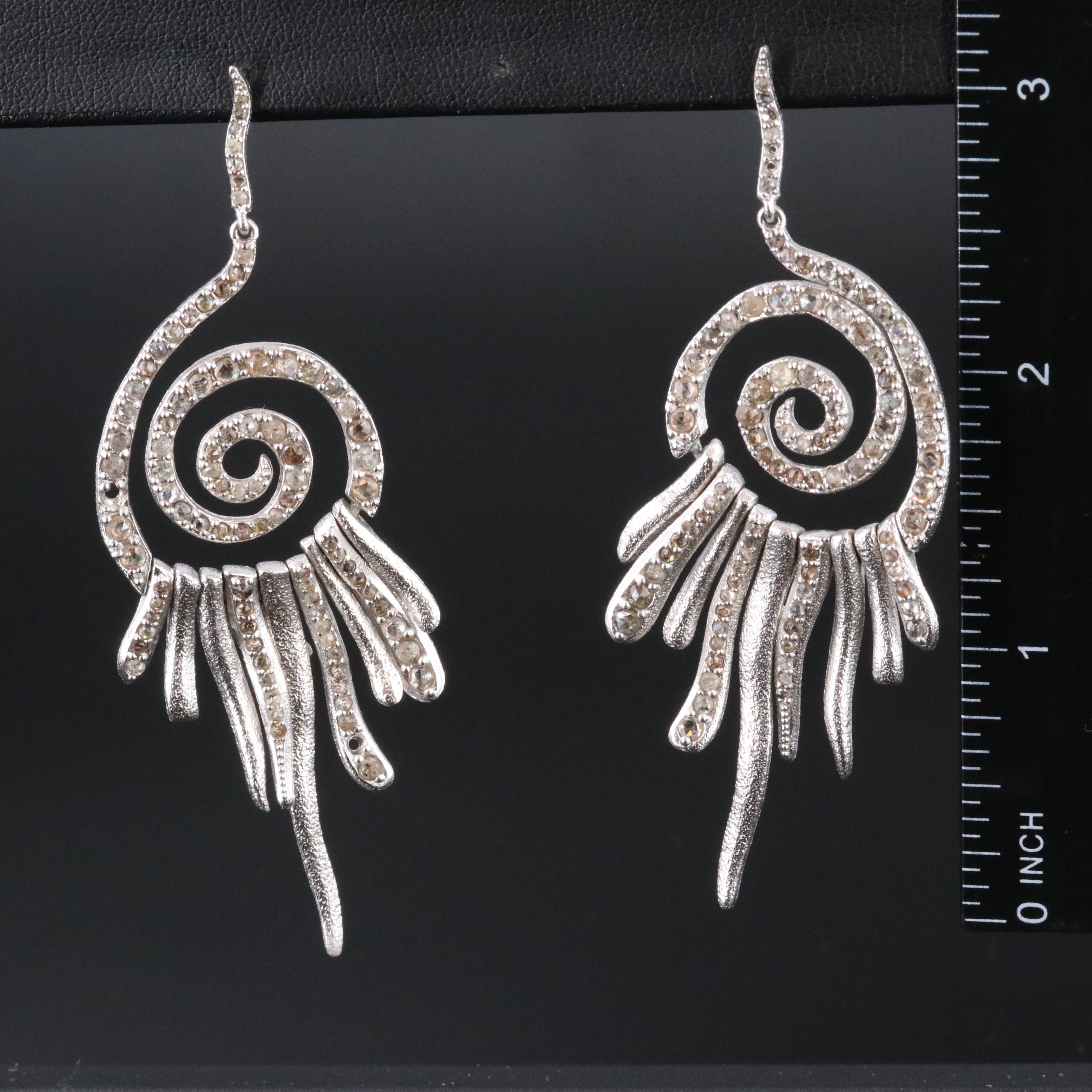 Sterling Spiral Rose Cut Diamond Earrings