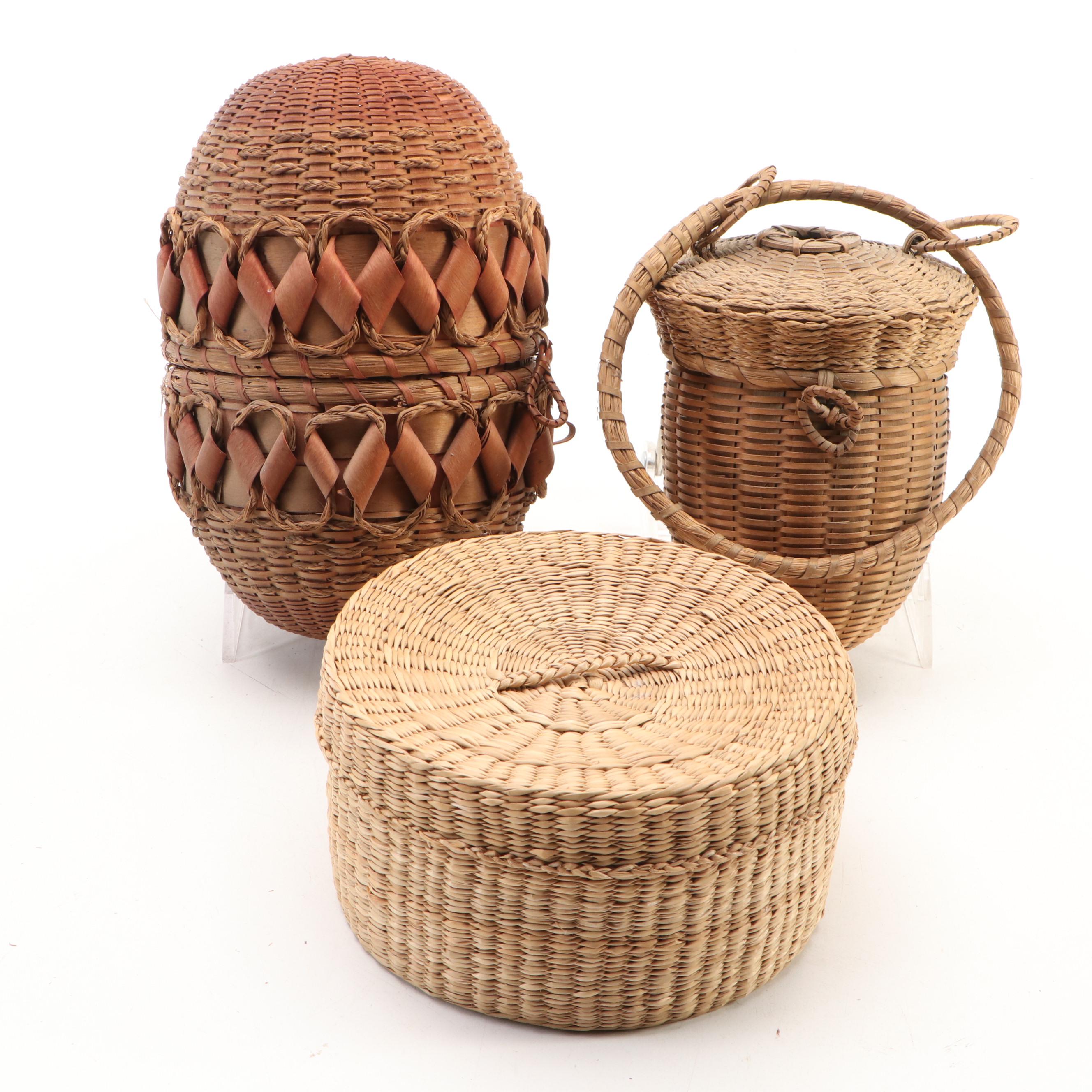 Handwoven Natural Material Coil Baskets