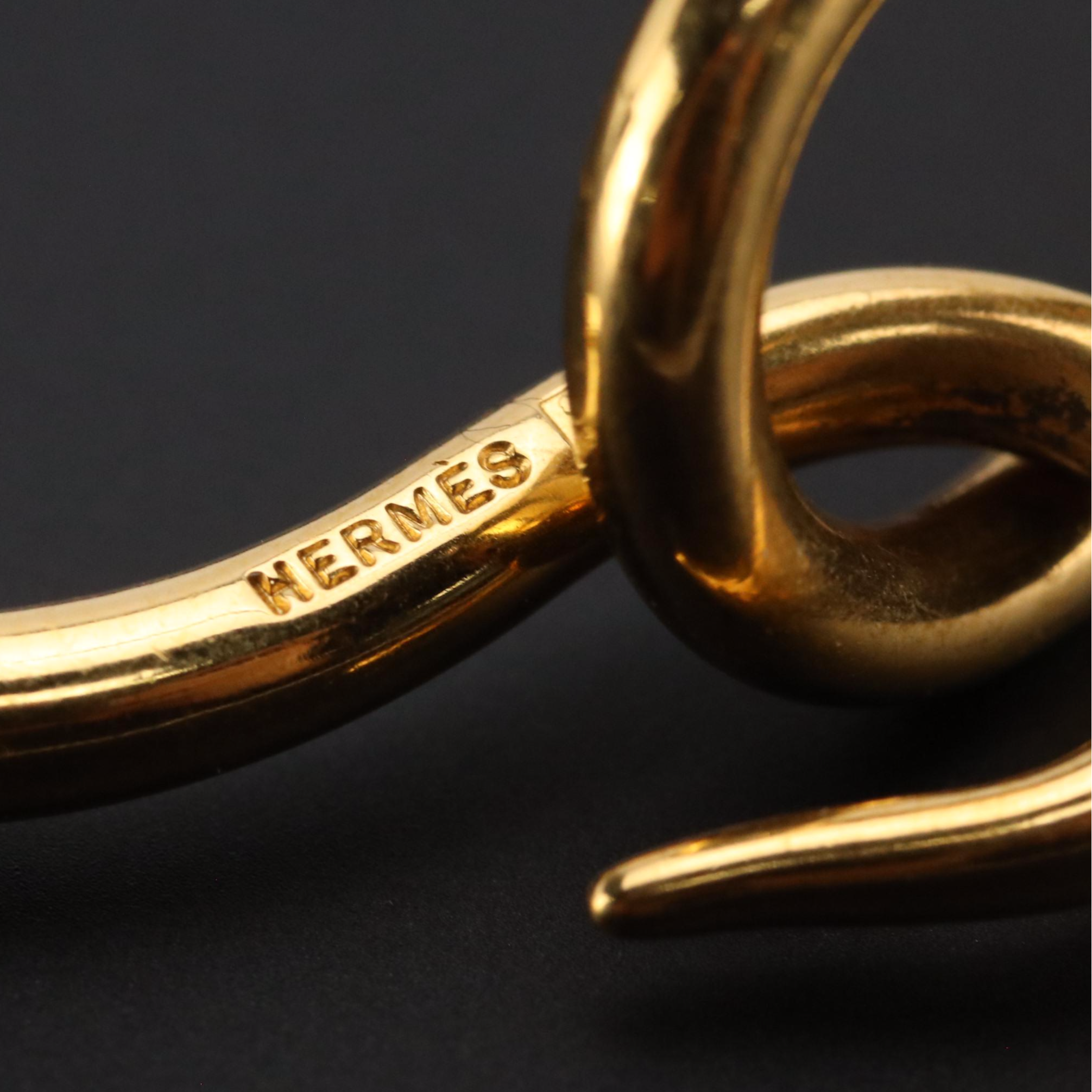 Hermès Gold Plated Jumbo Hook Bracelet in Brown Leather