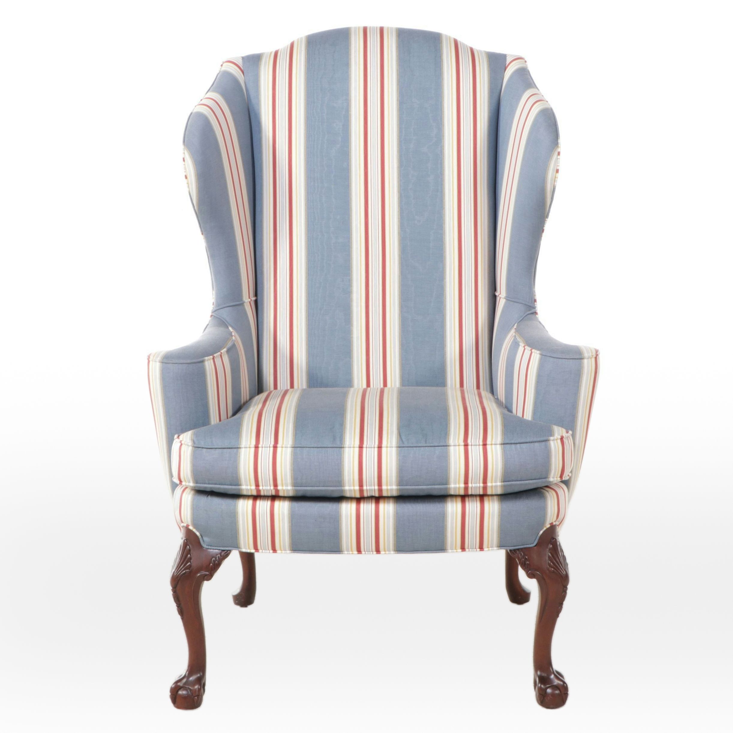 Stickley Chippendale Style Striped Wingback Armchair