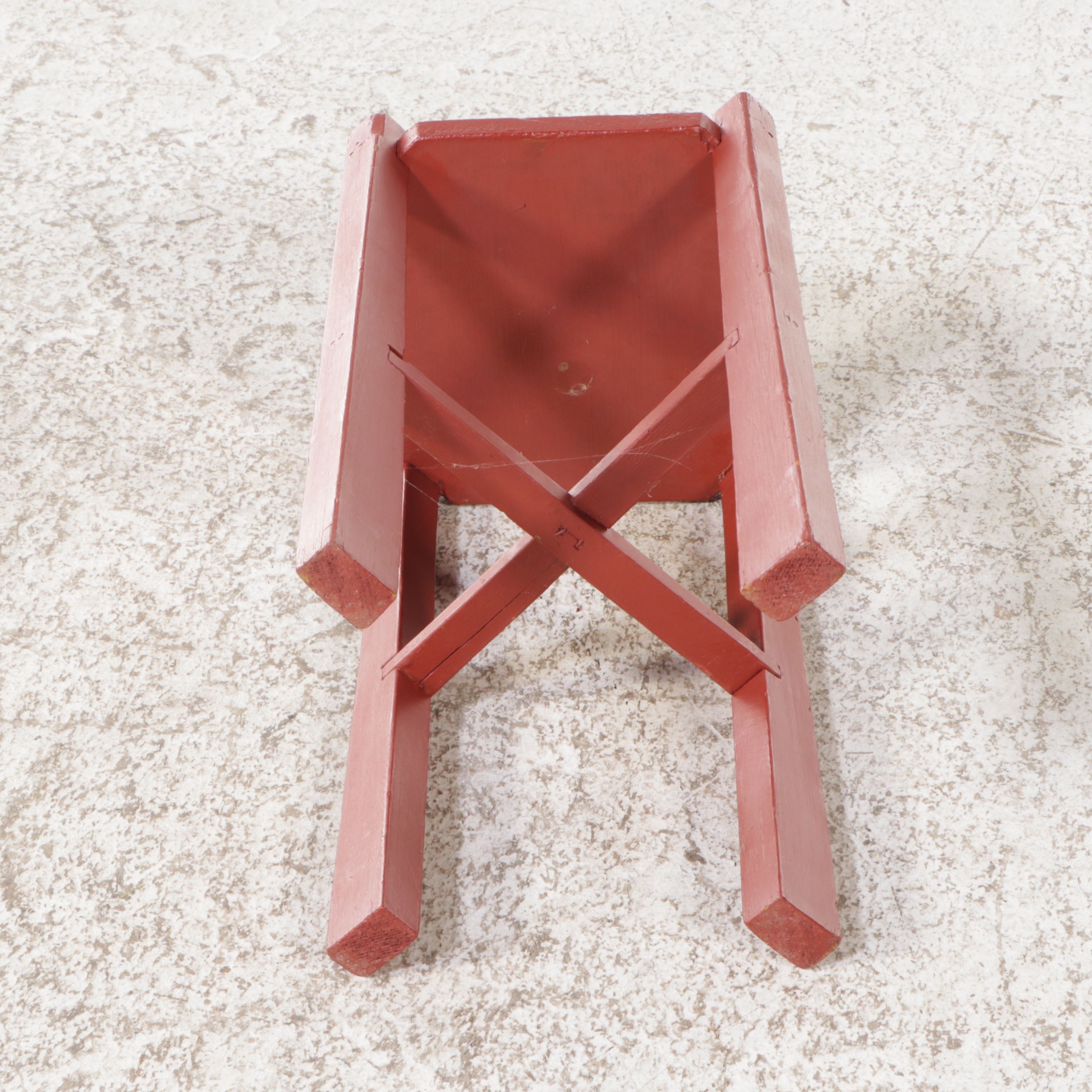 Painted White Side Chair, Red Painted Wood Accent Table and Footstool