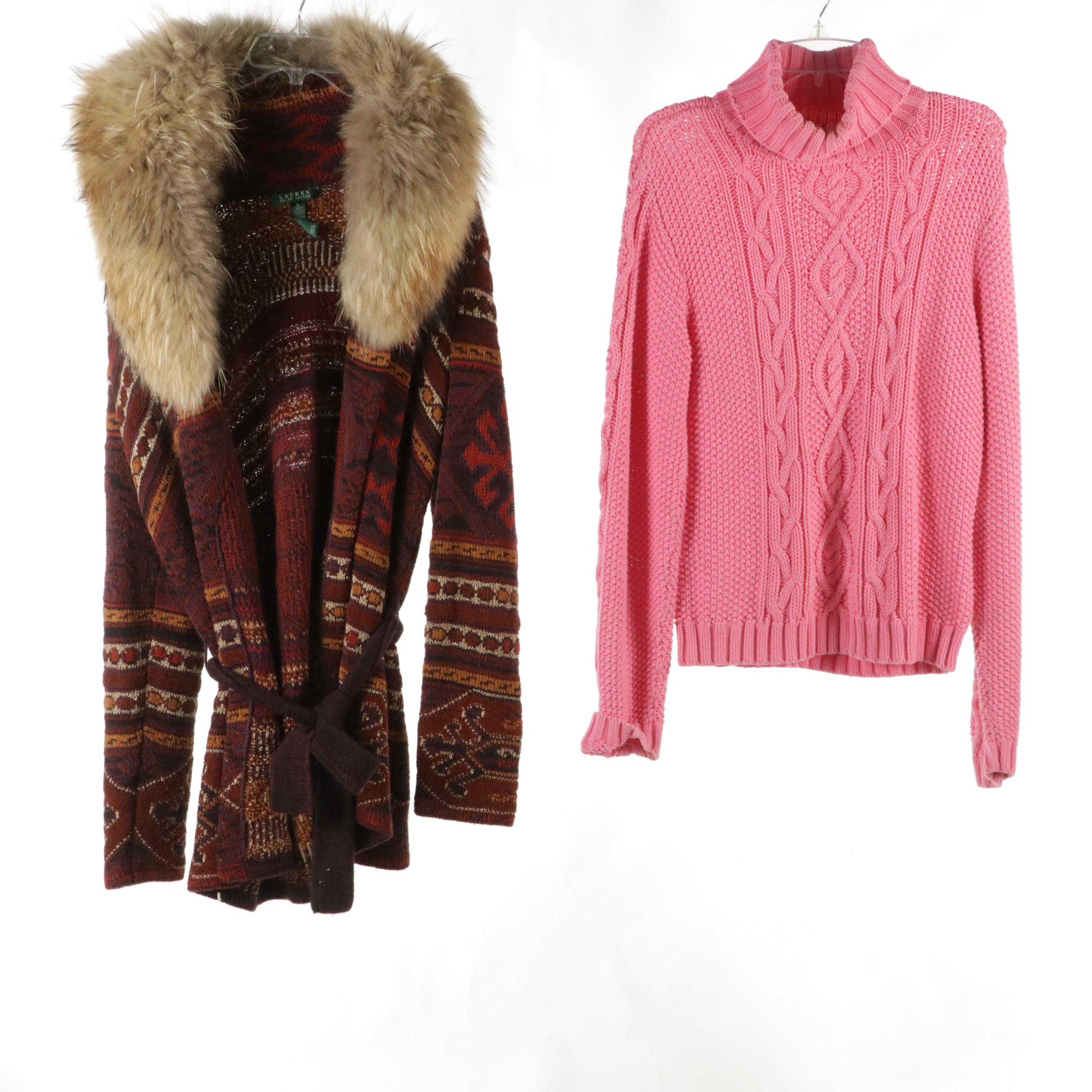 Lauren Ralph Lauren Cable Knit Cotton Sweaters, Turtleneck & Fur-Trimmed Sweater