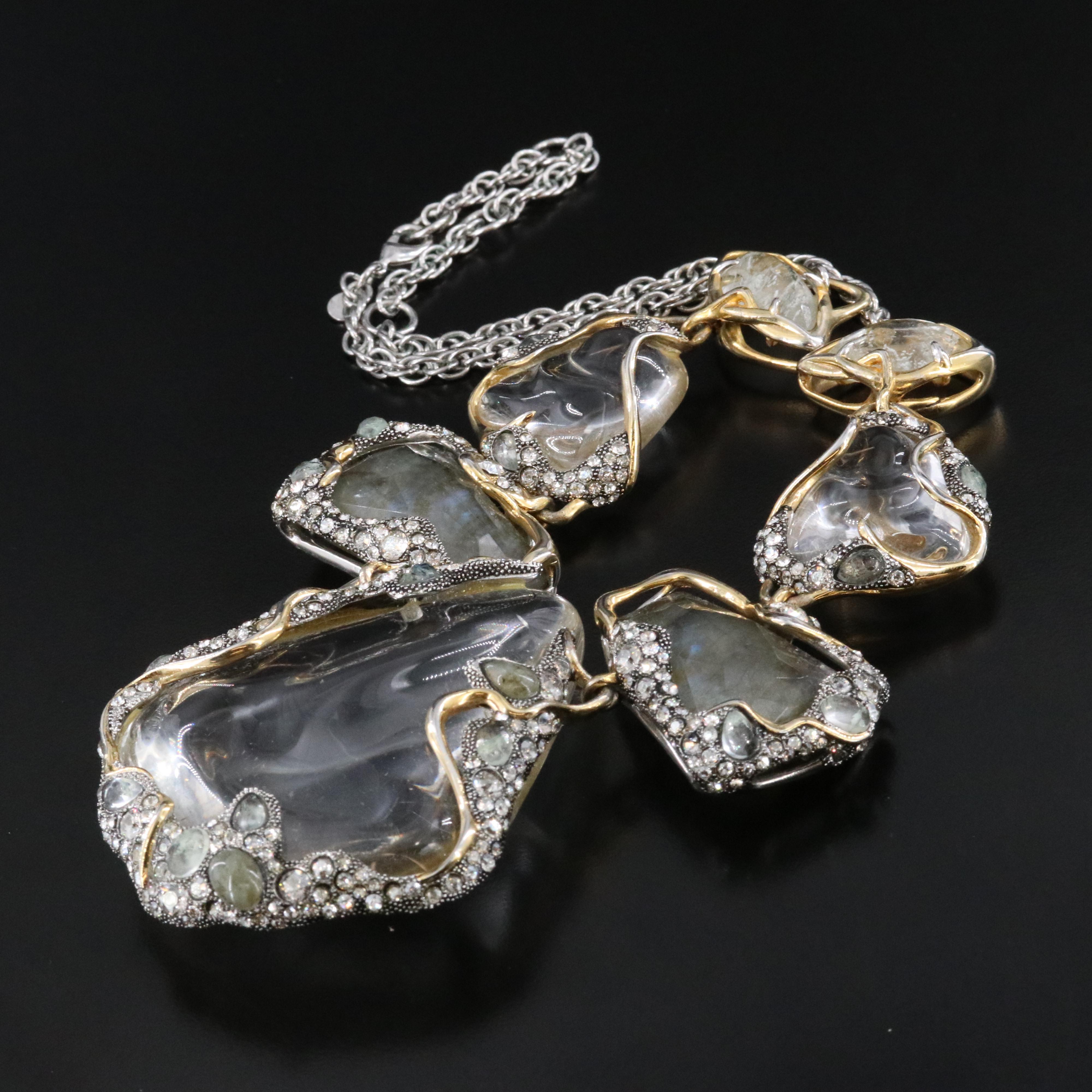 Alexis Bittar Lucite, Labradorite and Rhinestone Necklace