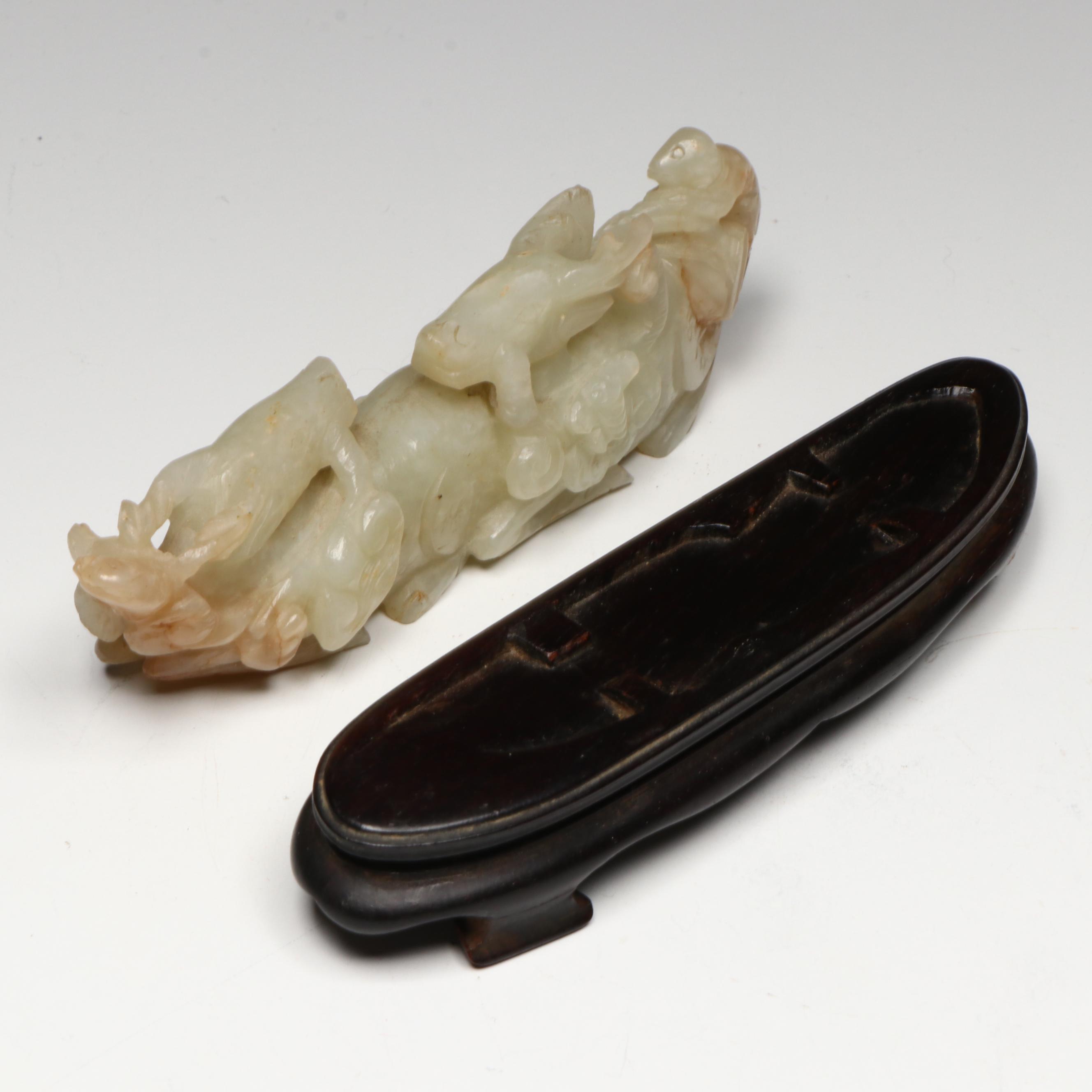 Chinese Carved Serpentine Resting Deer