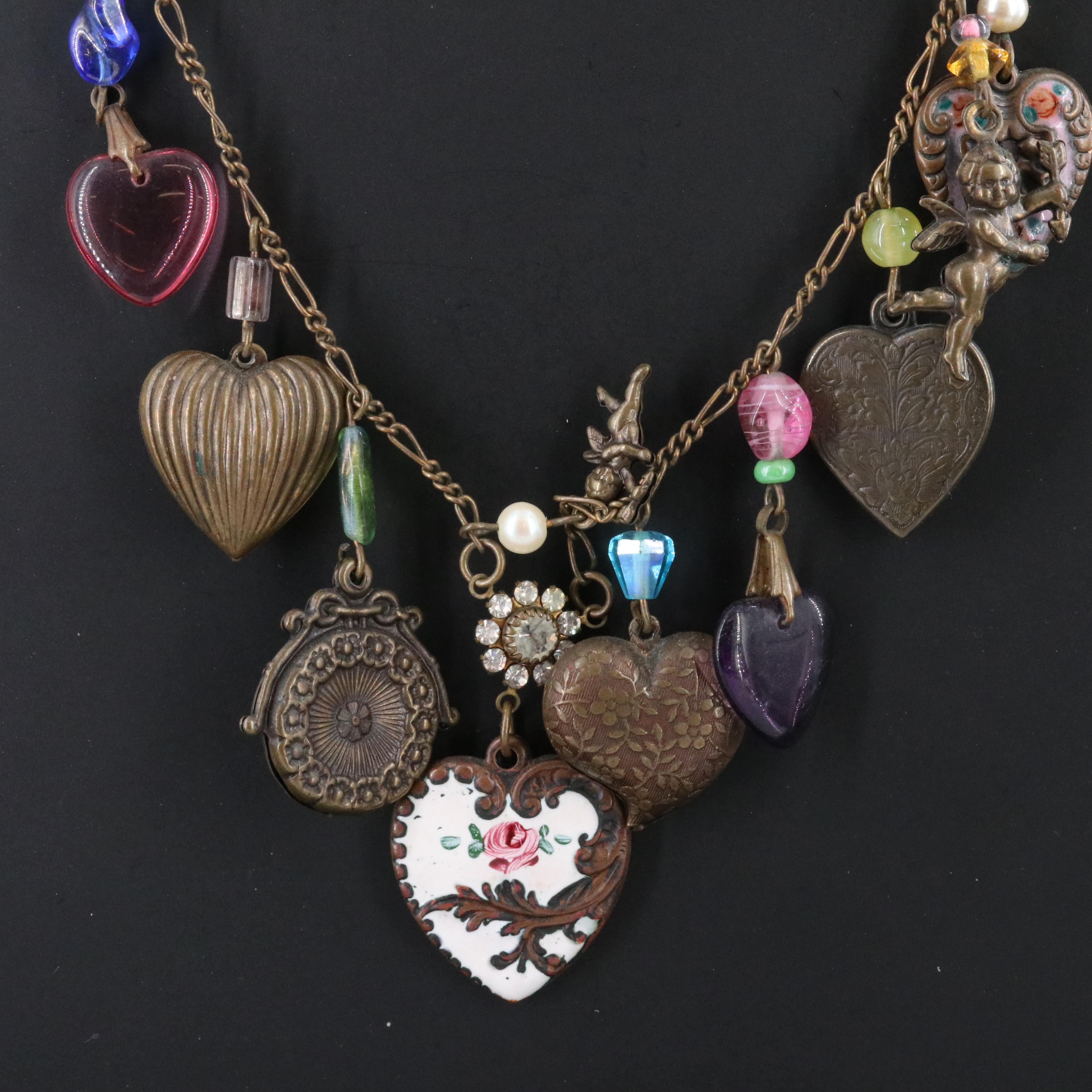 1980s Glass Works Studio Heart Charm Necklace