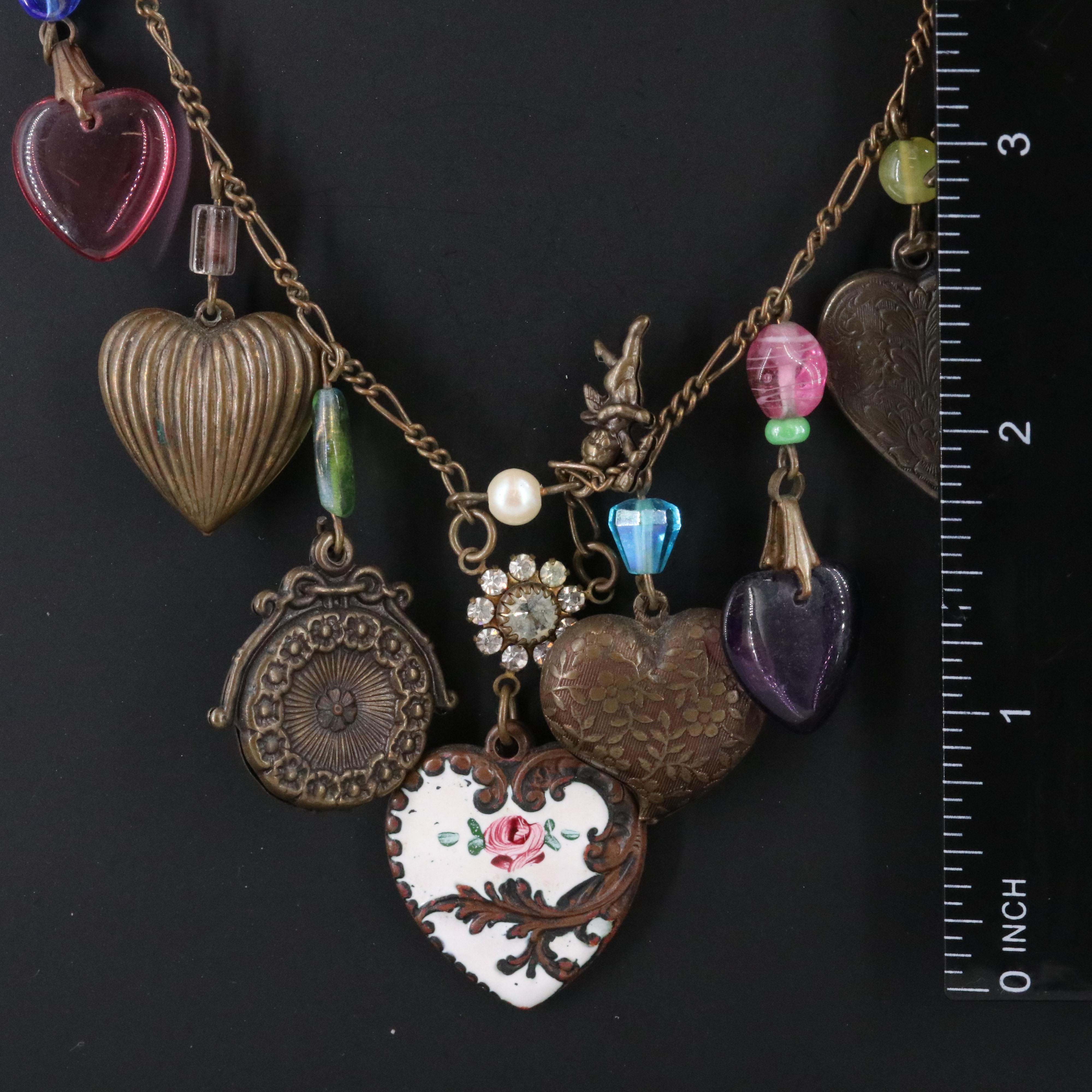 1980s Glass Works Studio Heart Charm Necklace