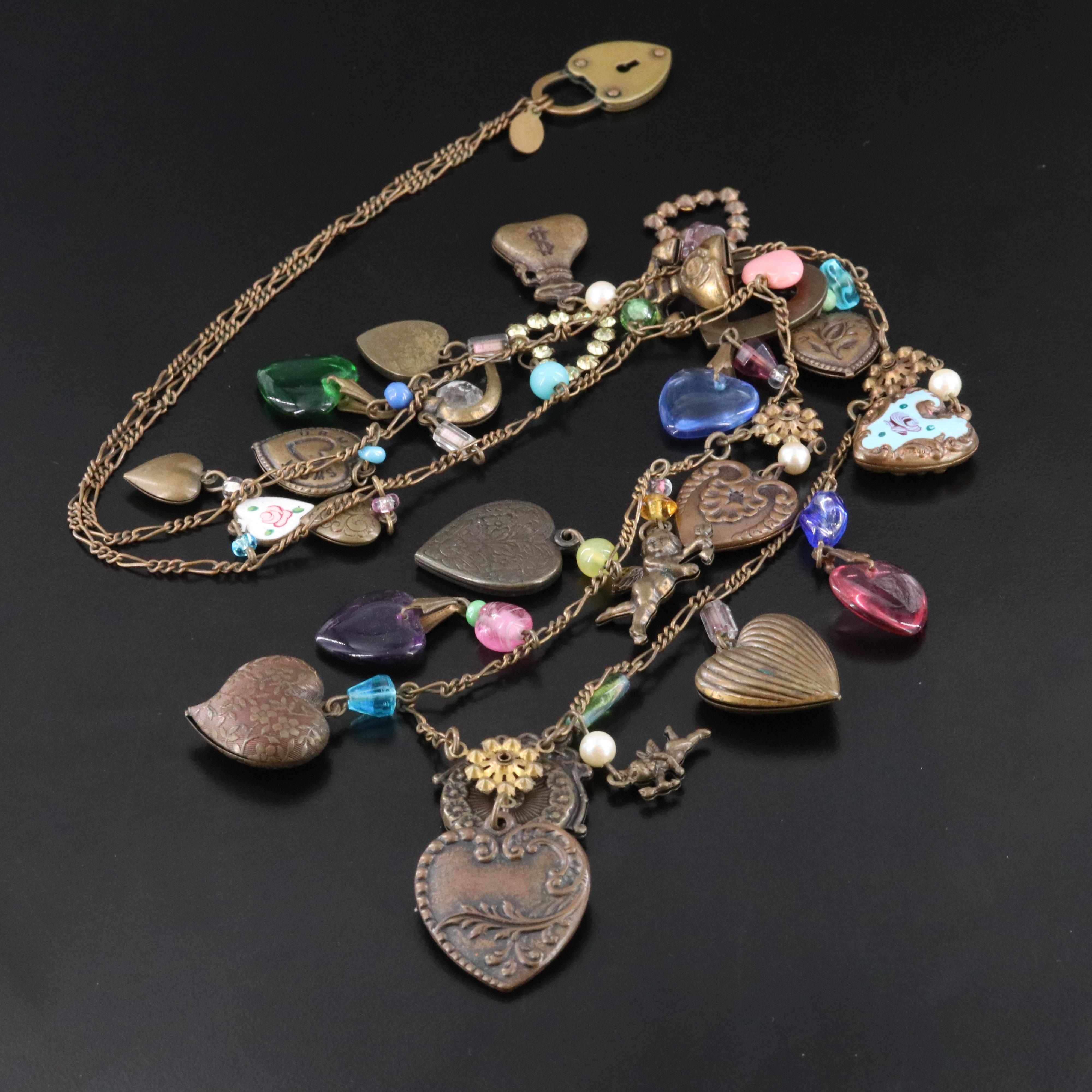 1980s Glass Works Studio Heart Charm Necklace