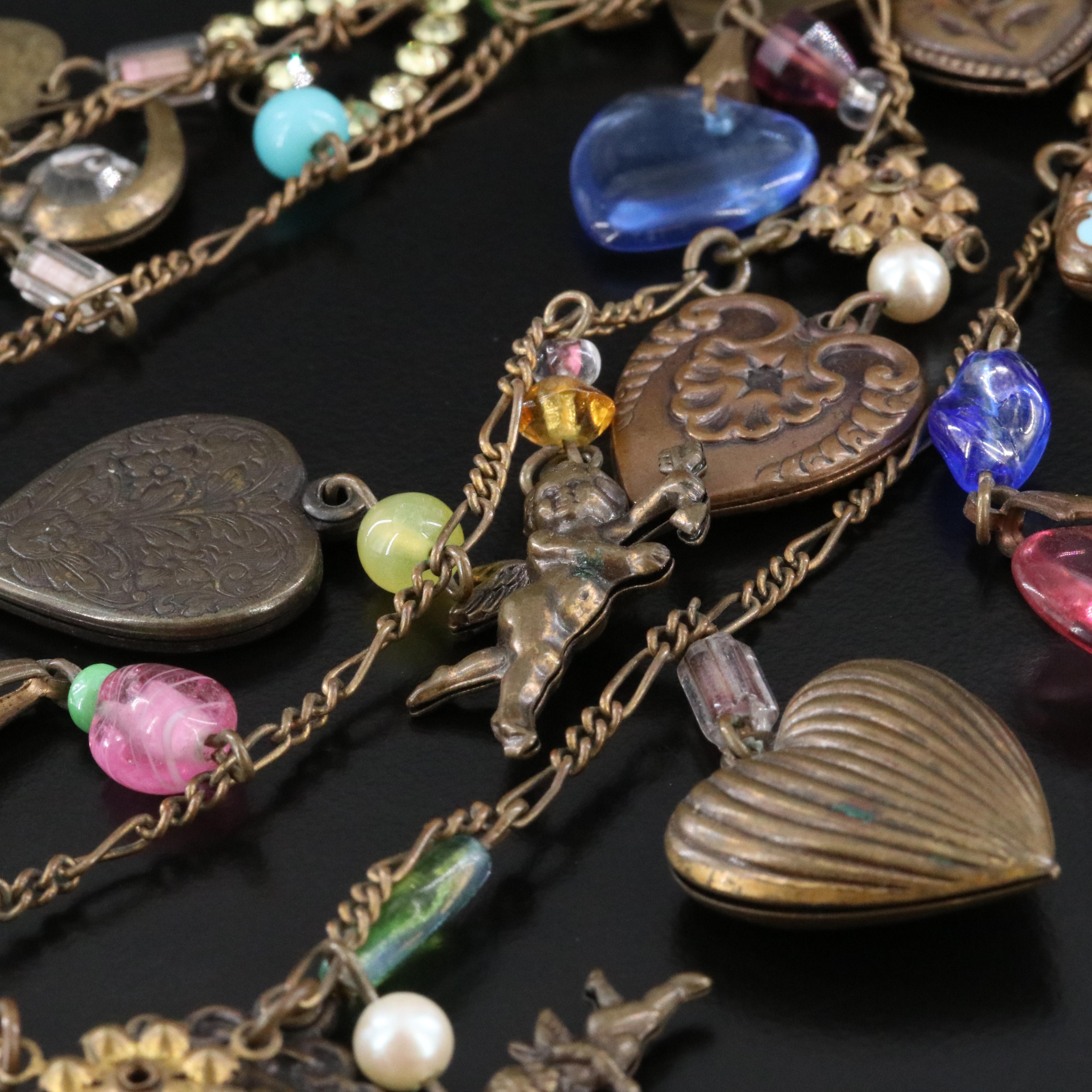 1980s Glass Works Studio Heart Charm Necklace