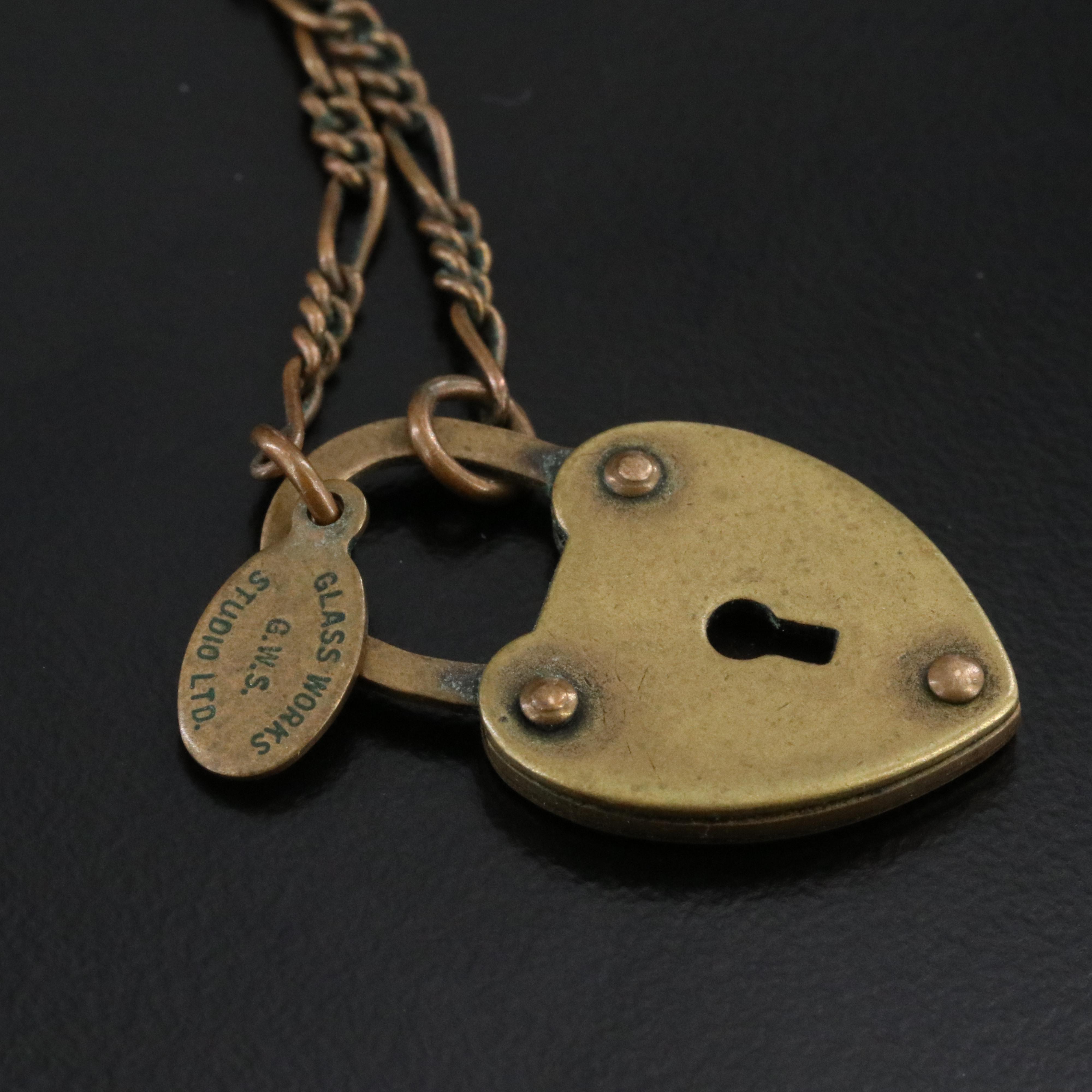 1980s Glass Works Studio Heart Charm Necklace