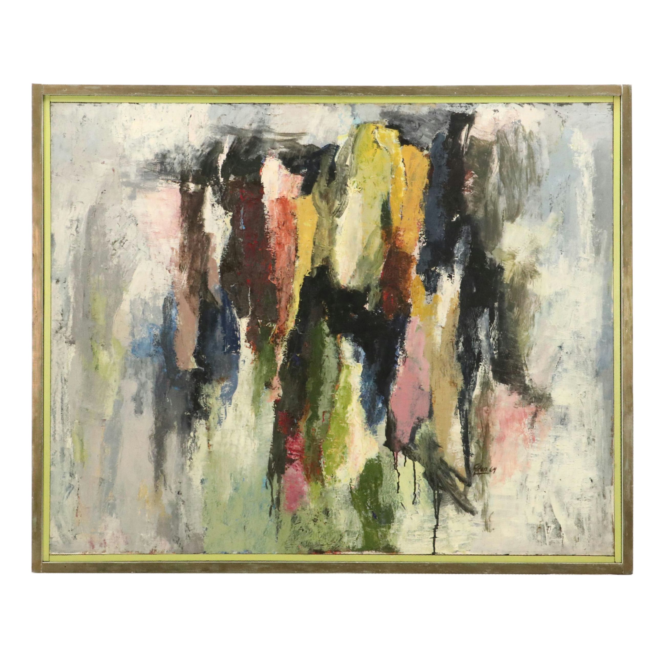 Attributed to Gitan Moser Abstract Acrylic Painting, 1964