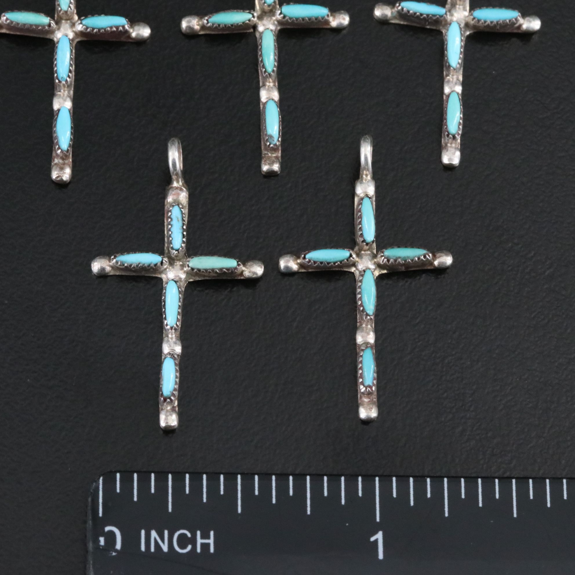 Collection of Southwestern Sterling Turquoise Petit Point Cross Pendants